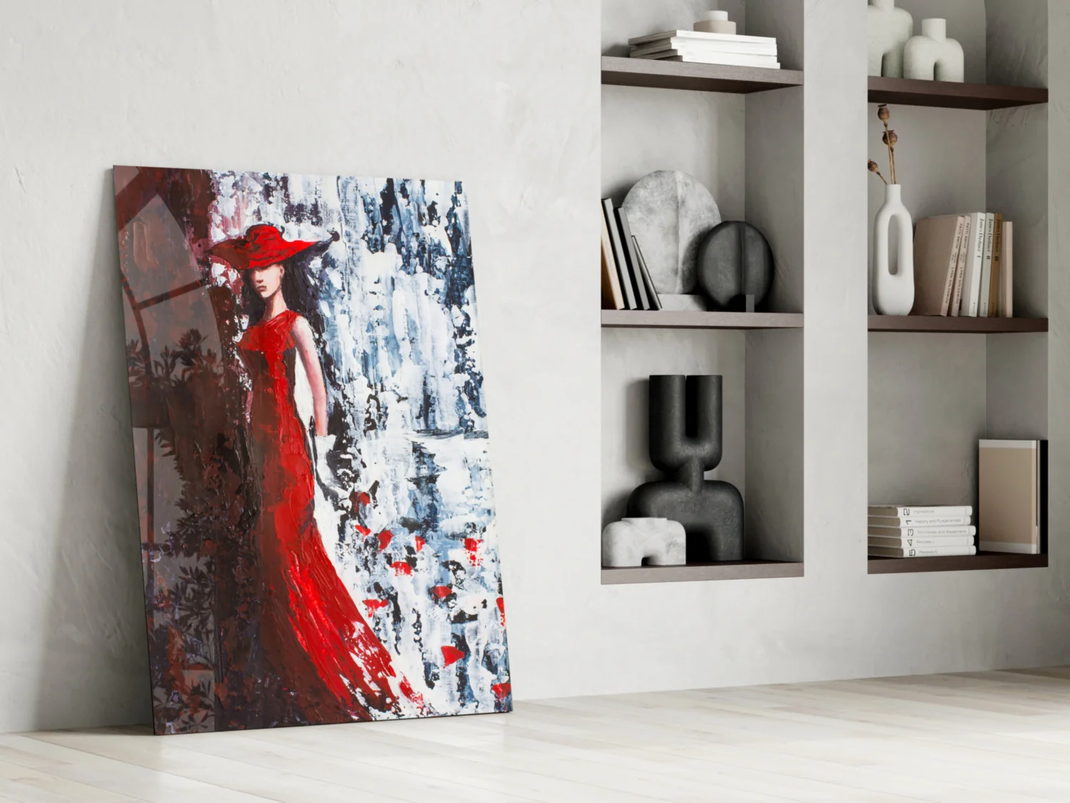 Woman in Red Hat Glass Wall Art - Image 6