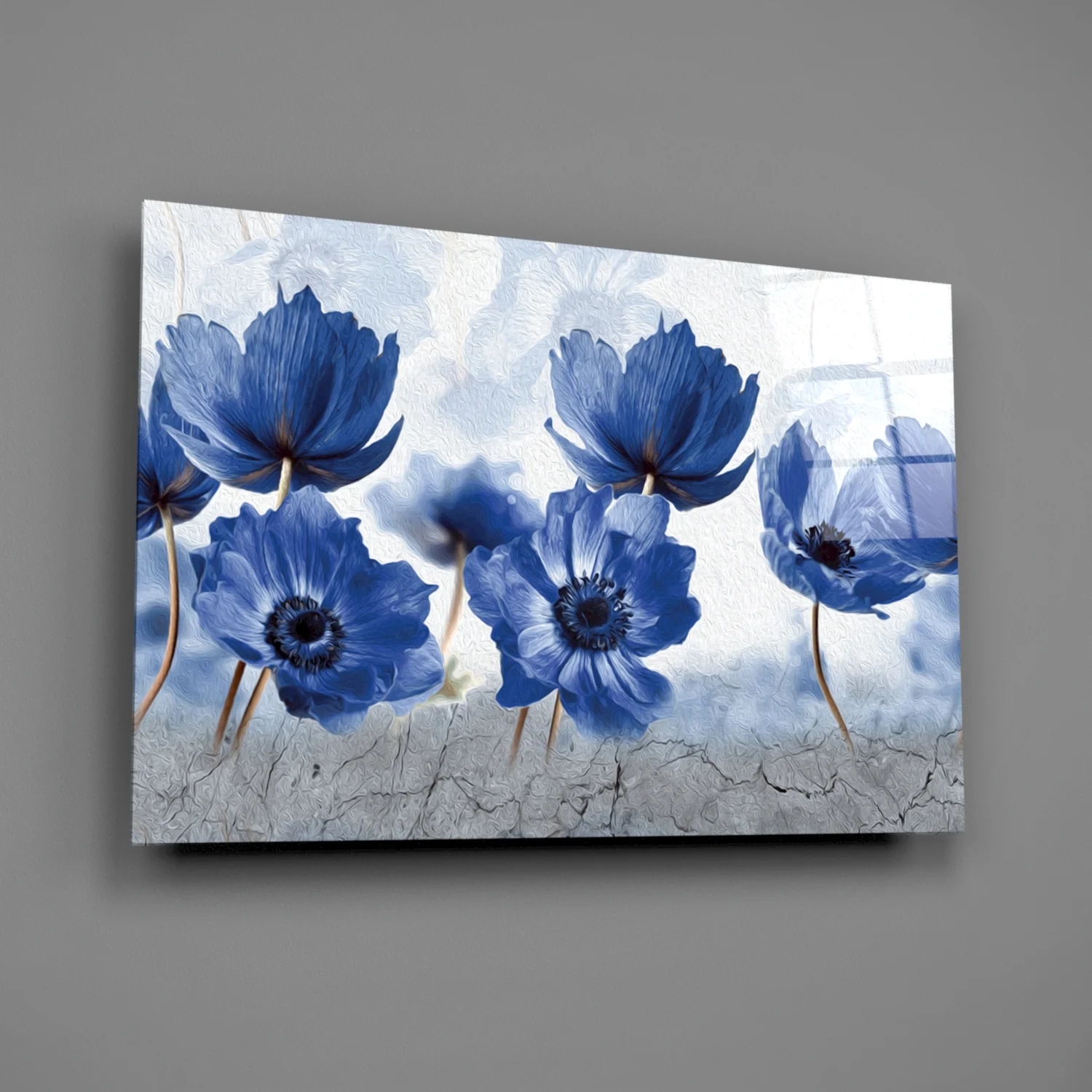Blue Flowers Glass Wall Art - Image 2
