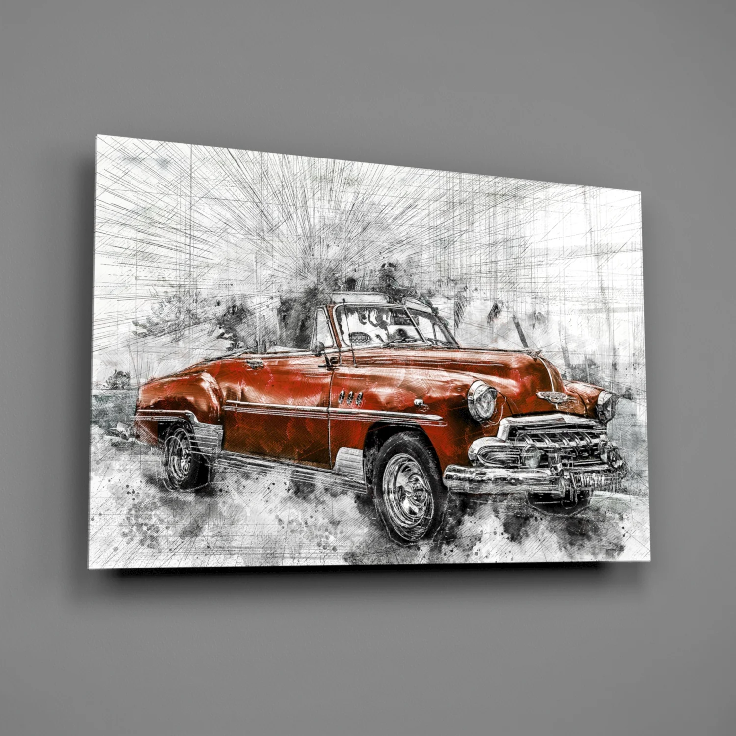 Red Vintage Muscle Car Glass Wall Art - Image 2