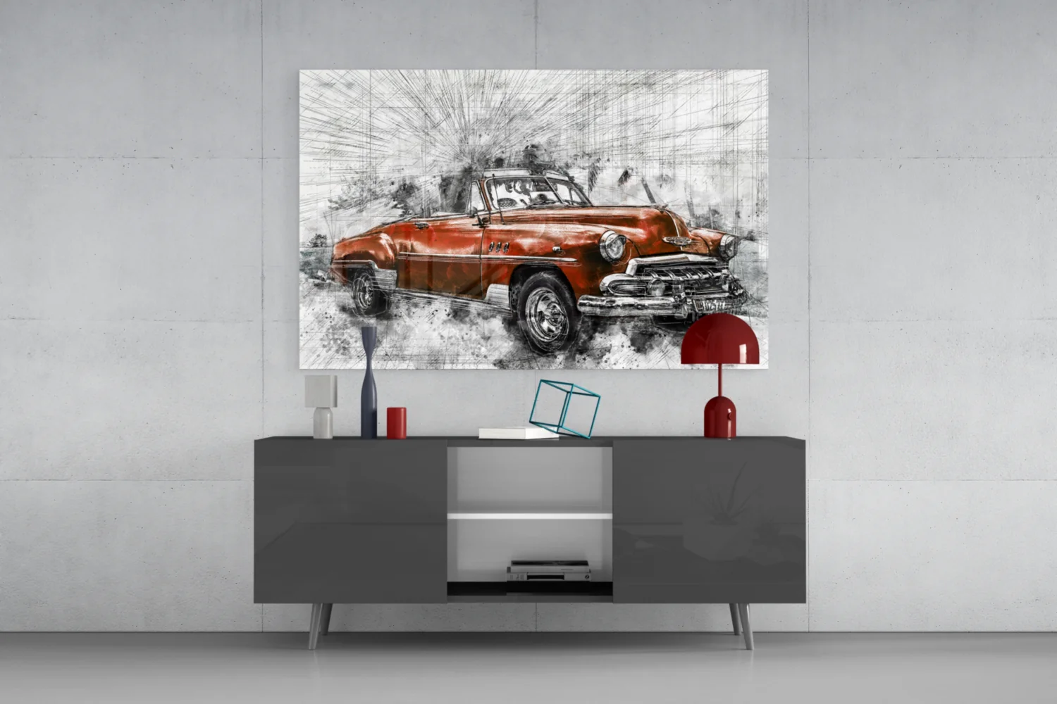 Red Vintage Muscle Car Glass Wall Art - Image 8