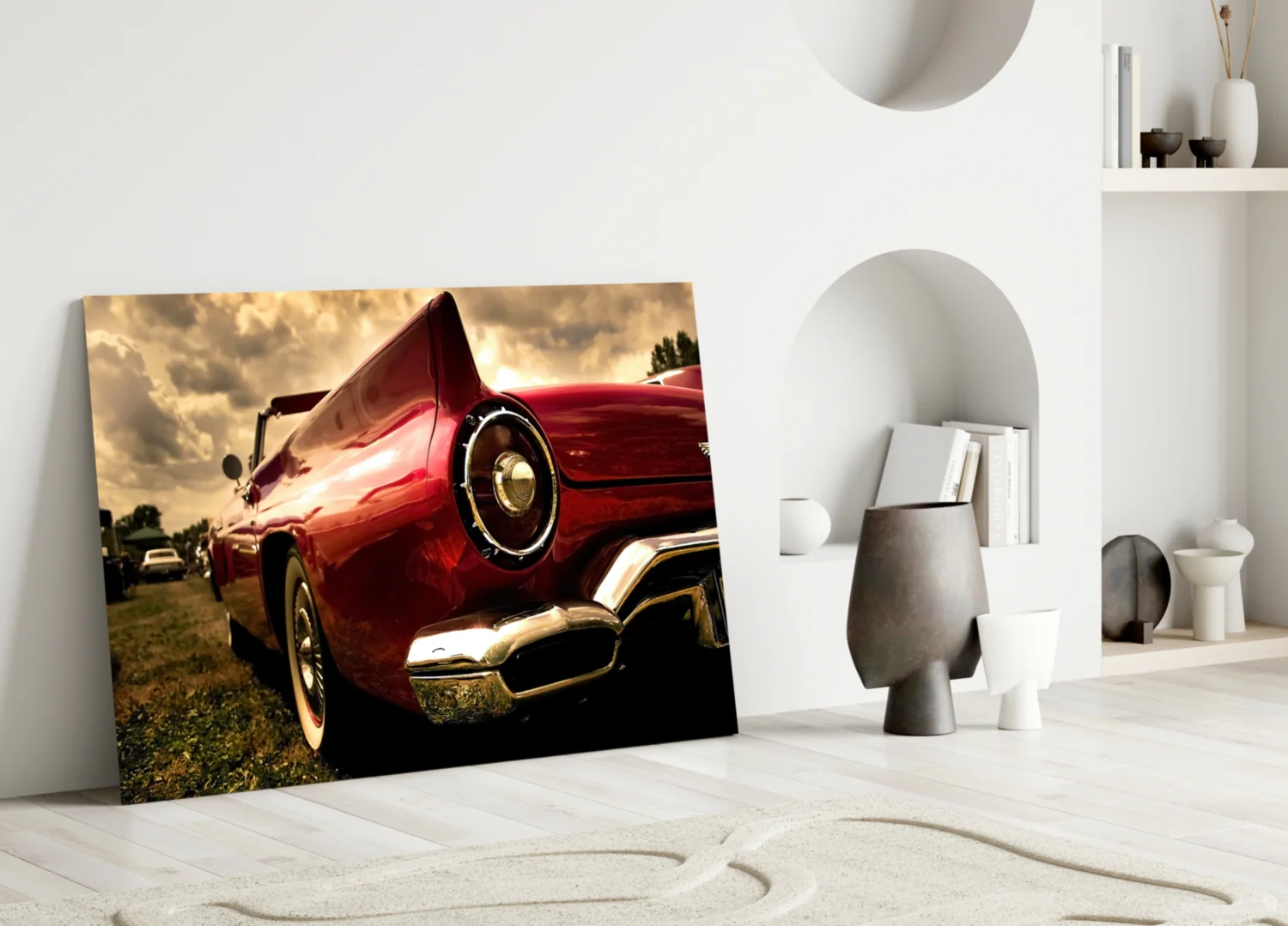 Red Vintage Muscle Car Glass Wall Art - Image 3