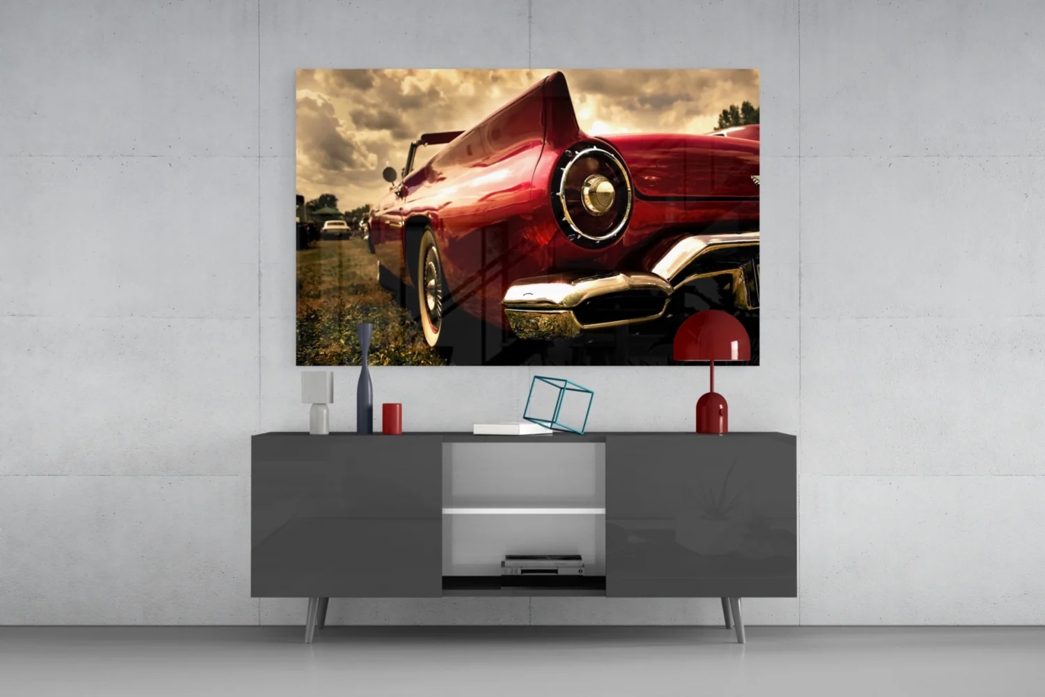 Red Vintage Muscle Car Glass Wall Art - Image 8