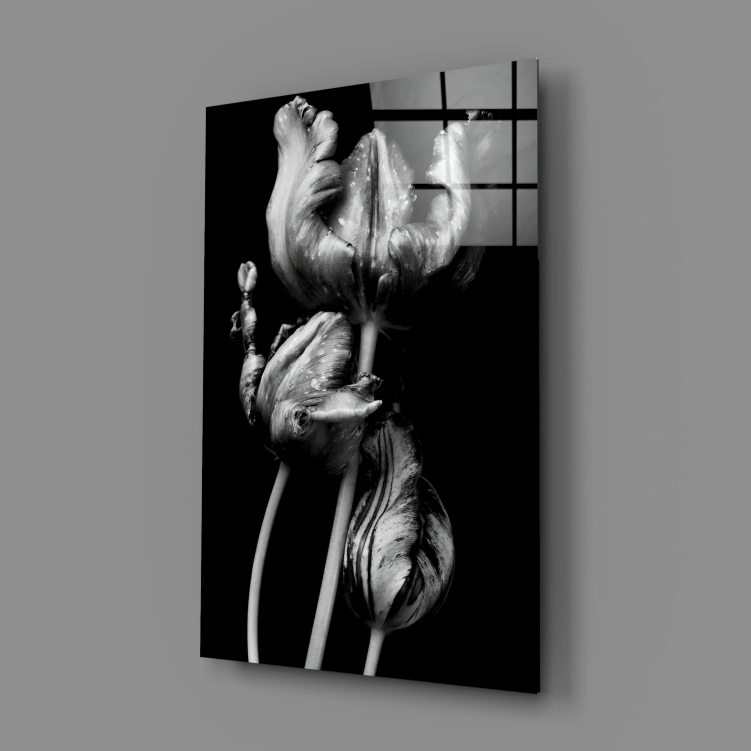 Black and White Flowers Glass Wall Art - Image 2