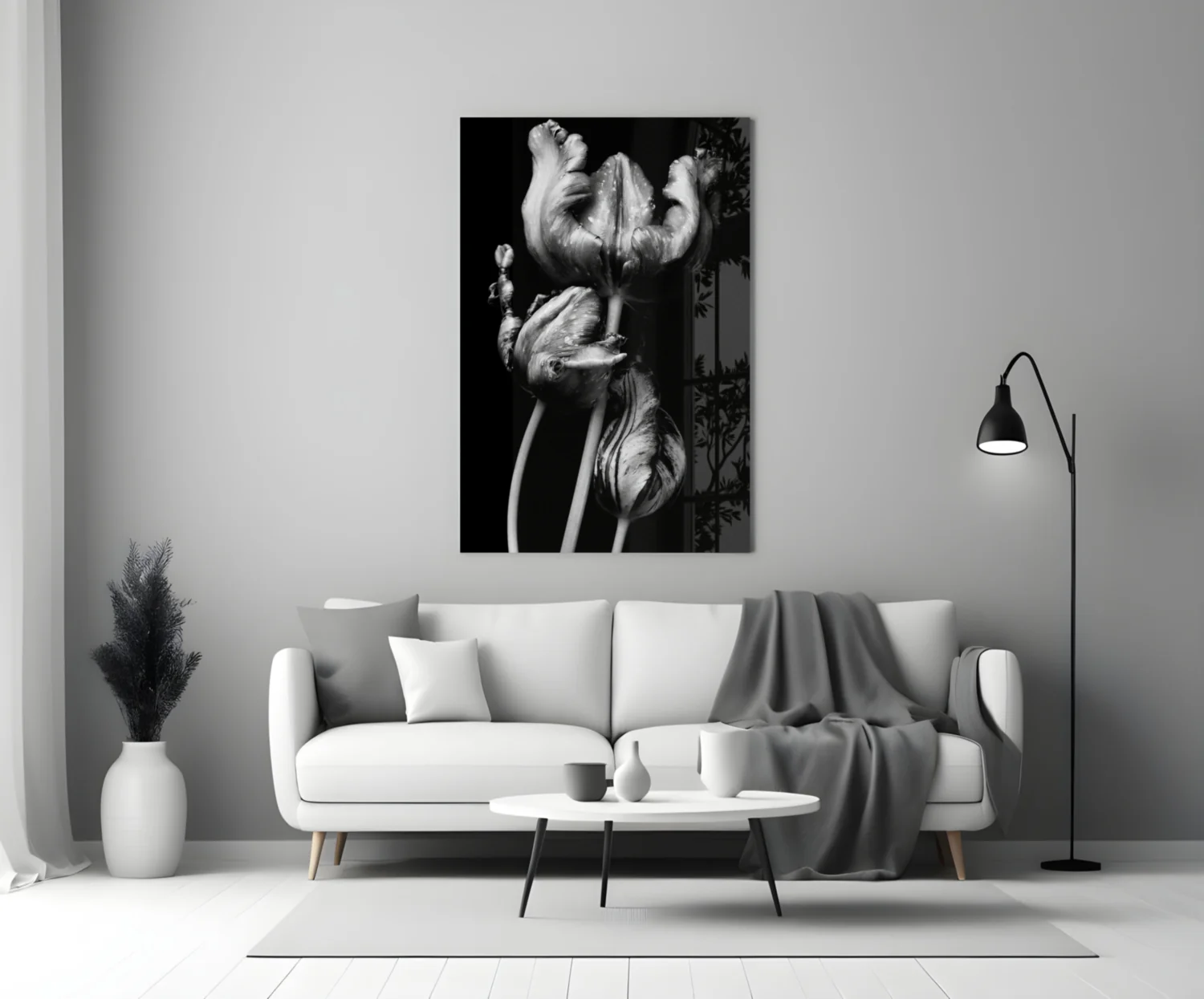 Black and White Flowers Glass Wall Art - Image 3