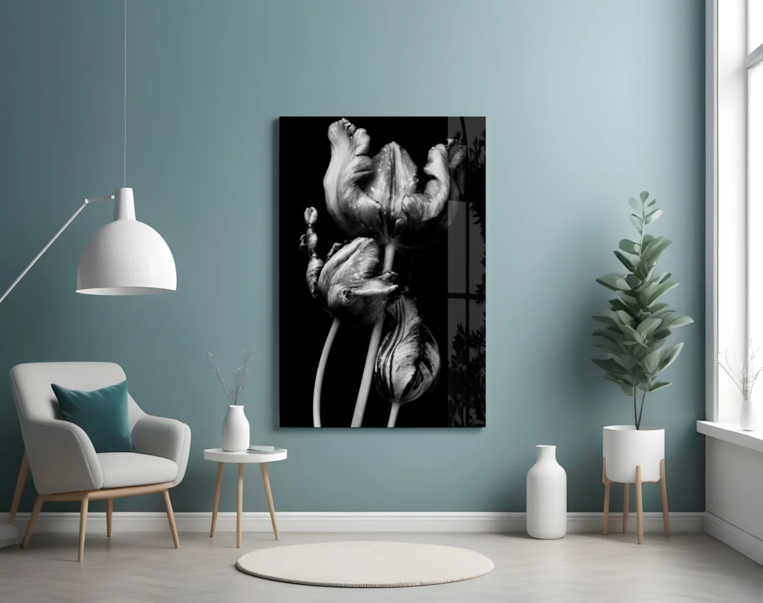 Black and White Flowers Glass Wall Art - Image 4