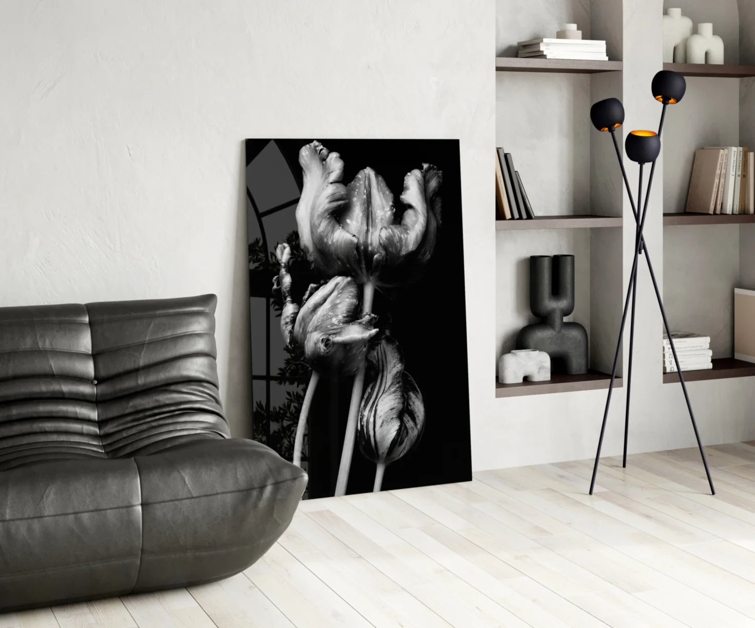 Black and White Flowers Glass Wall Art - Image 5