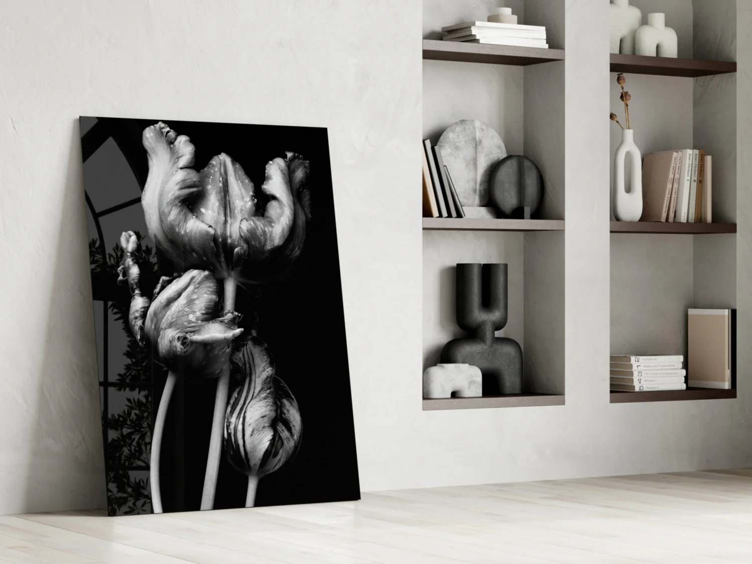 Black and White Flowers Glass Wall Art - Image 6