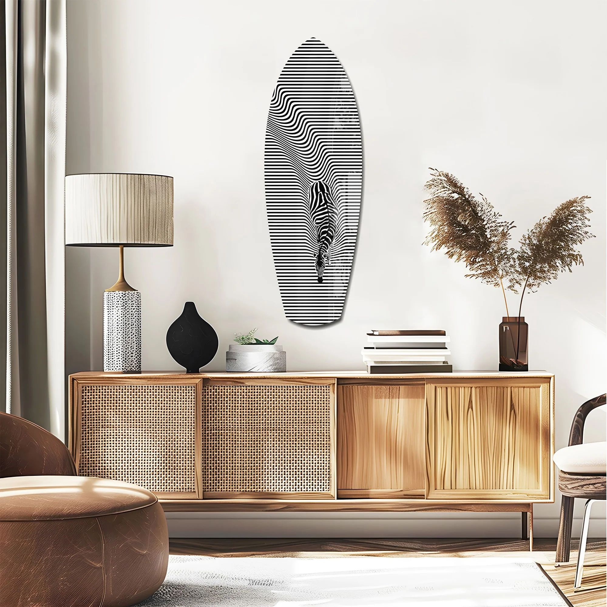 Optical Zebra Wave Lines Glass Wall Art - Image 2