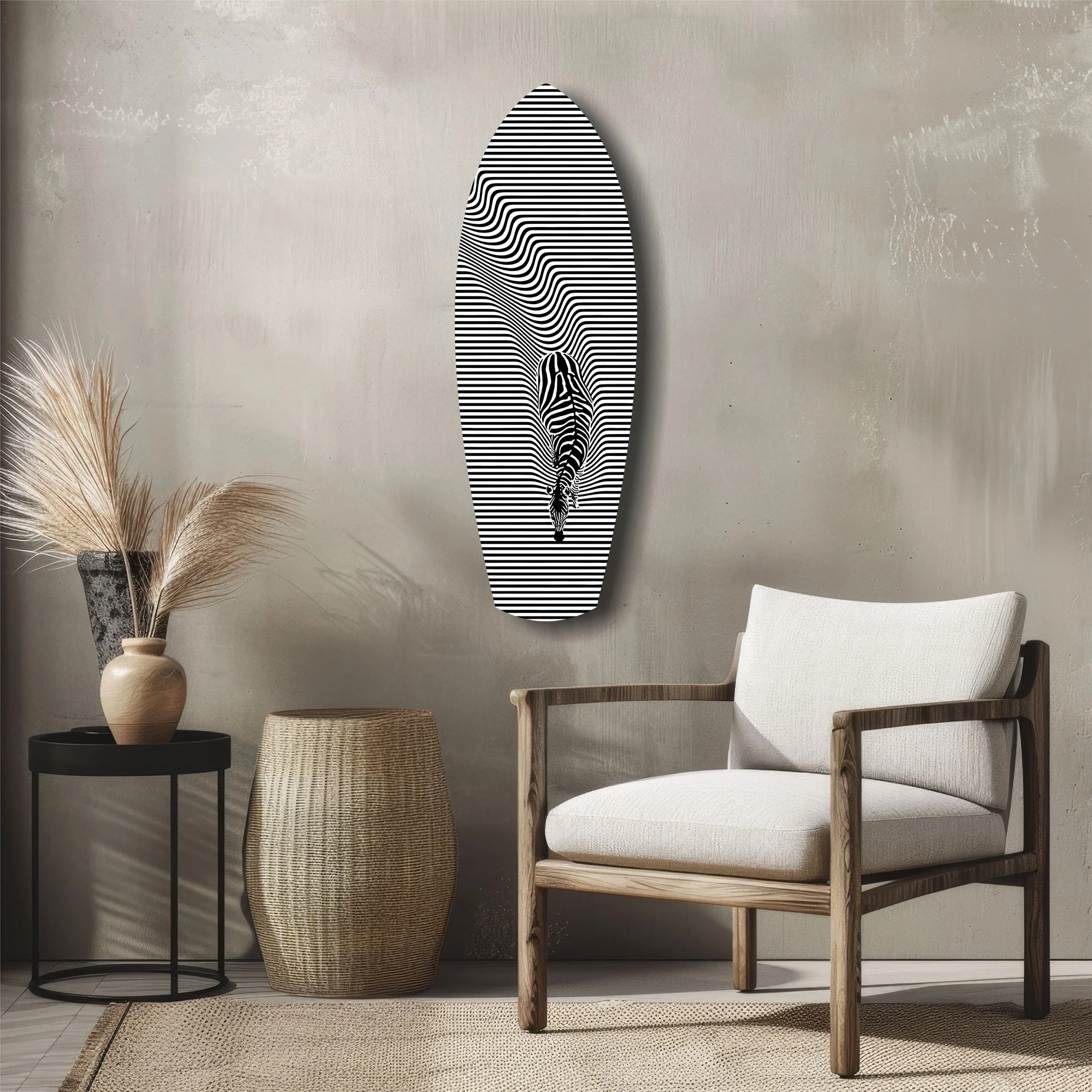 Optical Zebra Wave Lines Glass Wall Art - Image 5