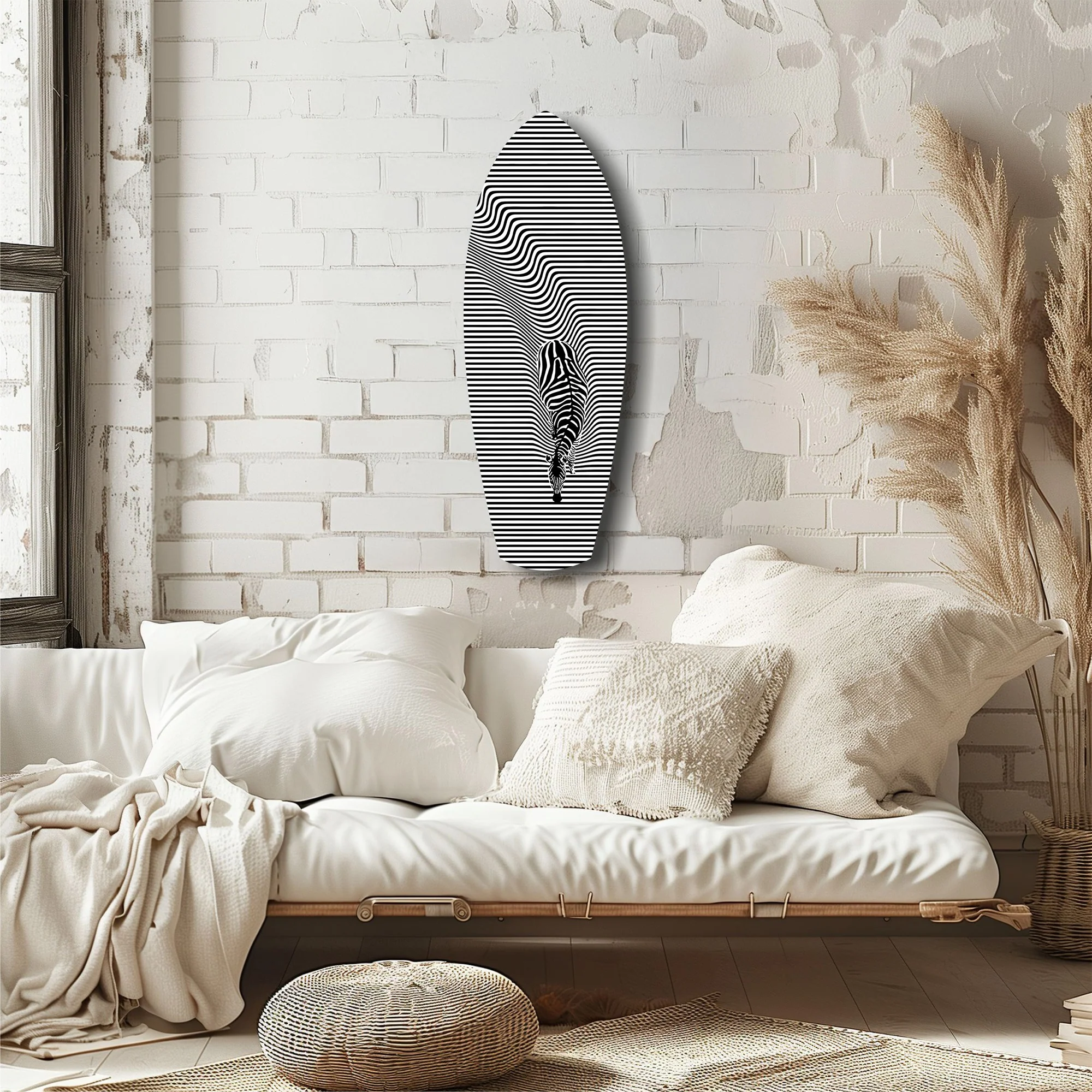 Optical Zebra Wave Lines Glass Wall Art - Image 6