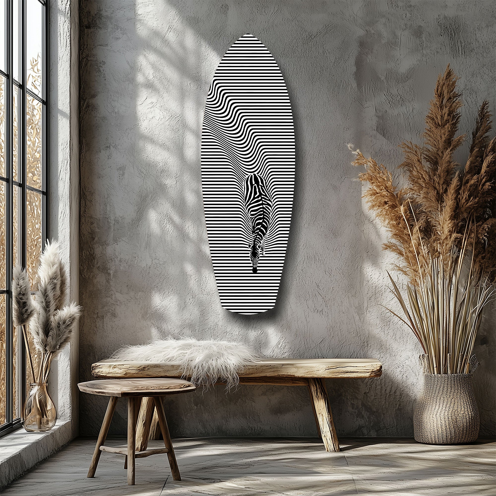 Optical Zebra Wave Lines Glass Wall Art - Image 8