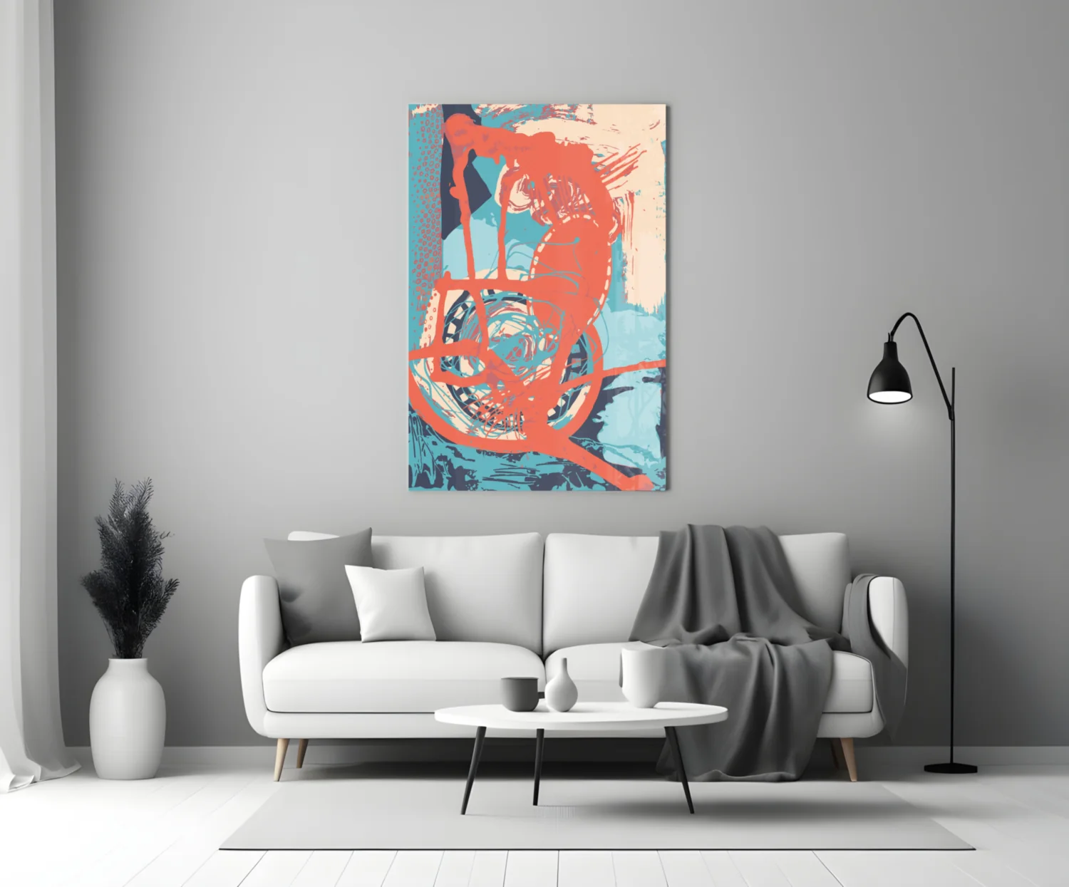 Orange Brushstroke Figure Glass Wall Art - Image 4