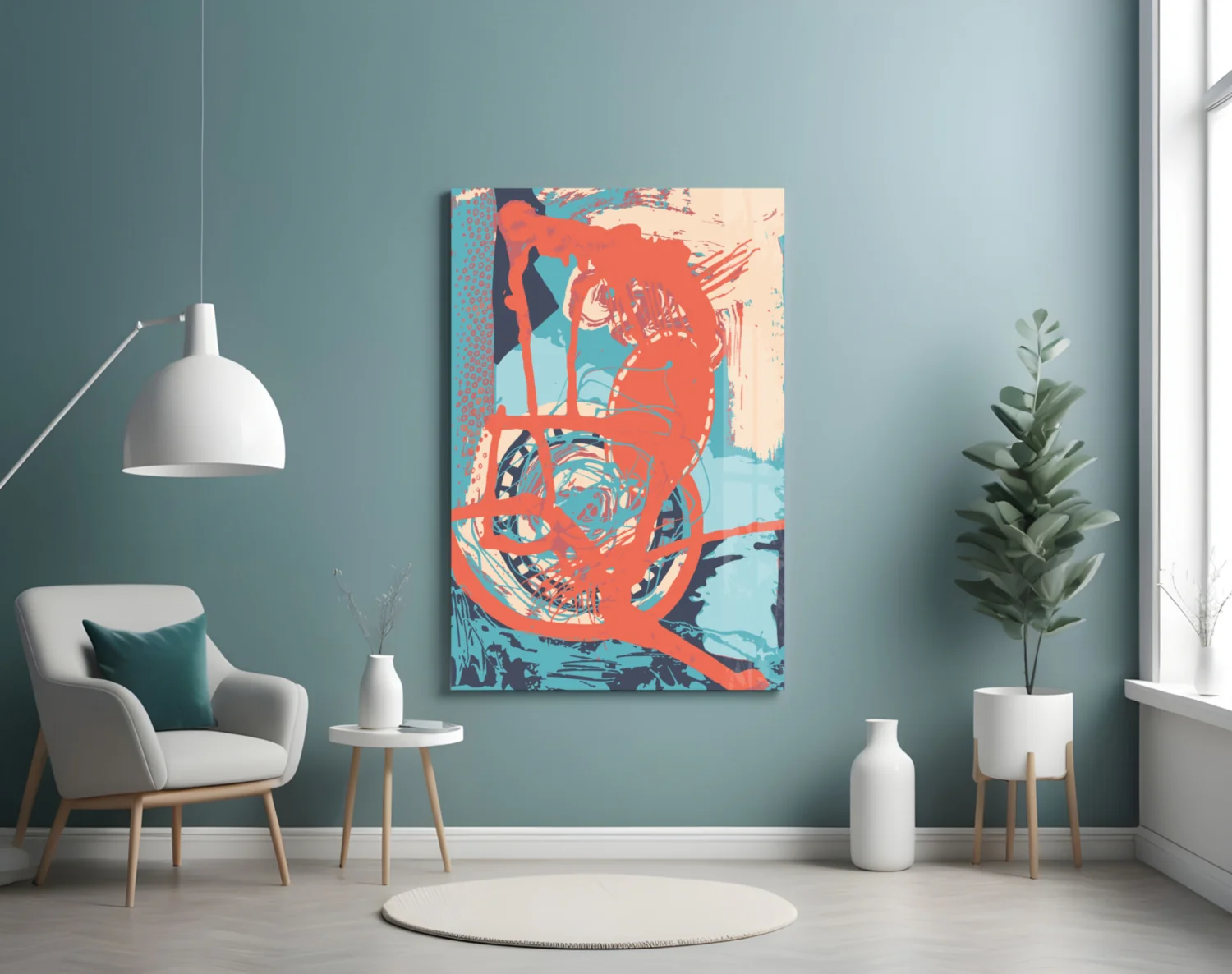 Orange Brushstroke Figure Glass Wall Art - Image 5