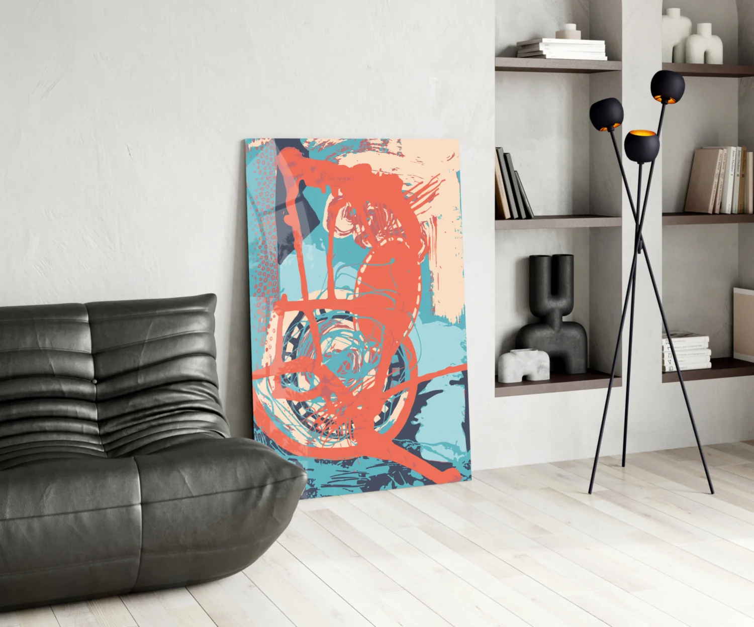 Orange Brushstroke Figure Glass Wall Art - Image 6