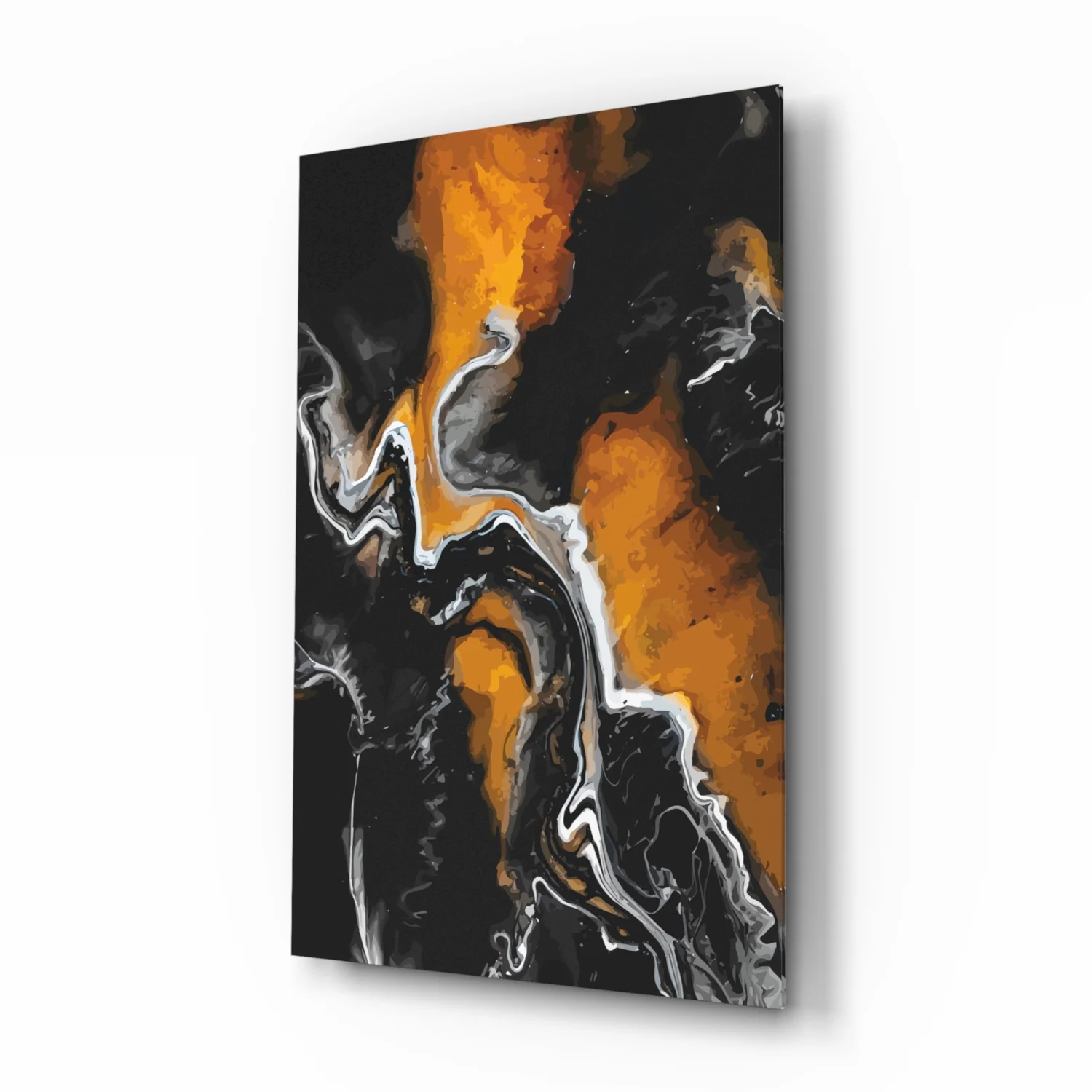 Orange Flame Black Fluid Glass Wall Art - Image 2