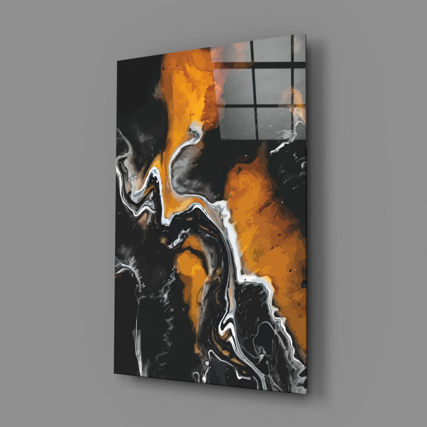 Orange Flame Black Fluid Glass Wall Art - Image 3