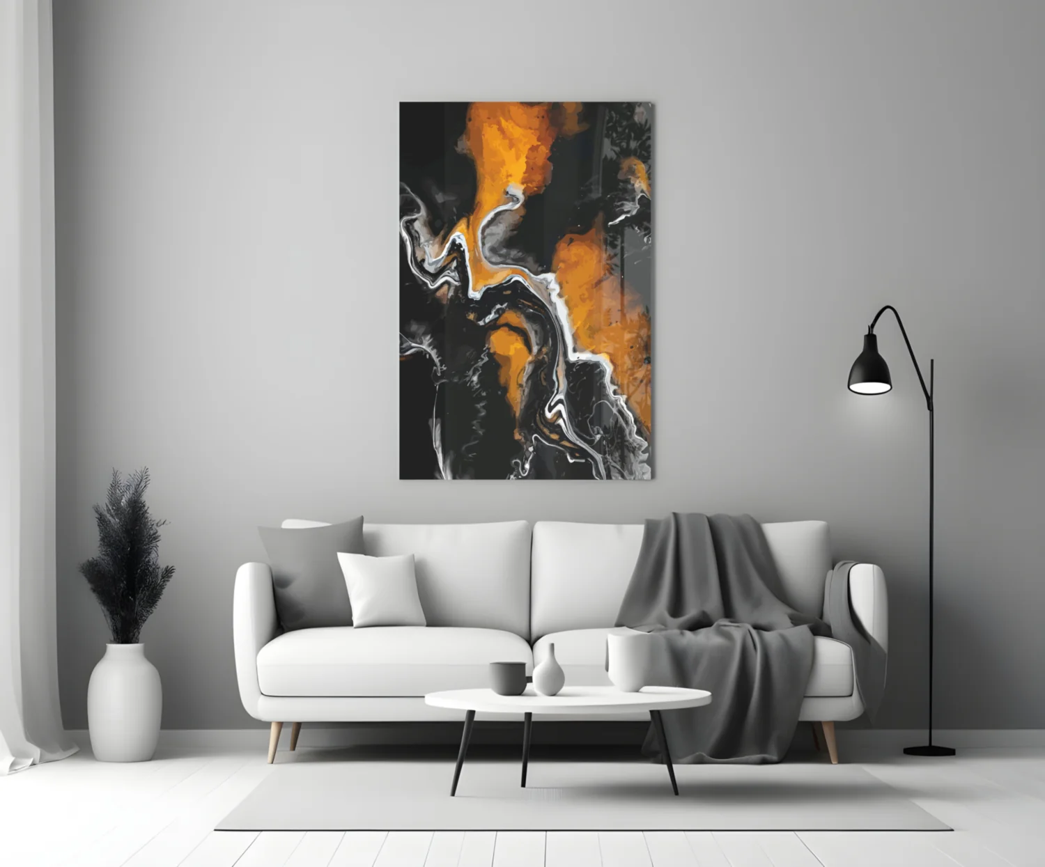 Orange Flame Black Fluid Glass Wall Art - Image 4