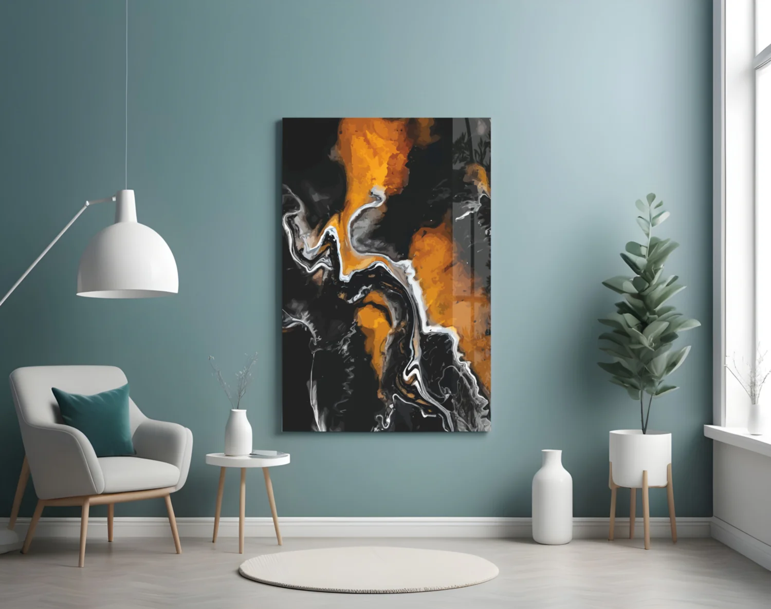 Orange Flame Black Fluid Glass Wall Art - Image 5