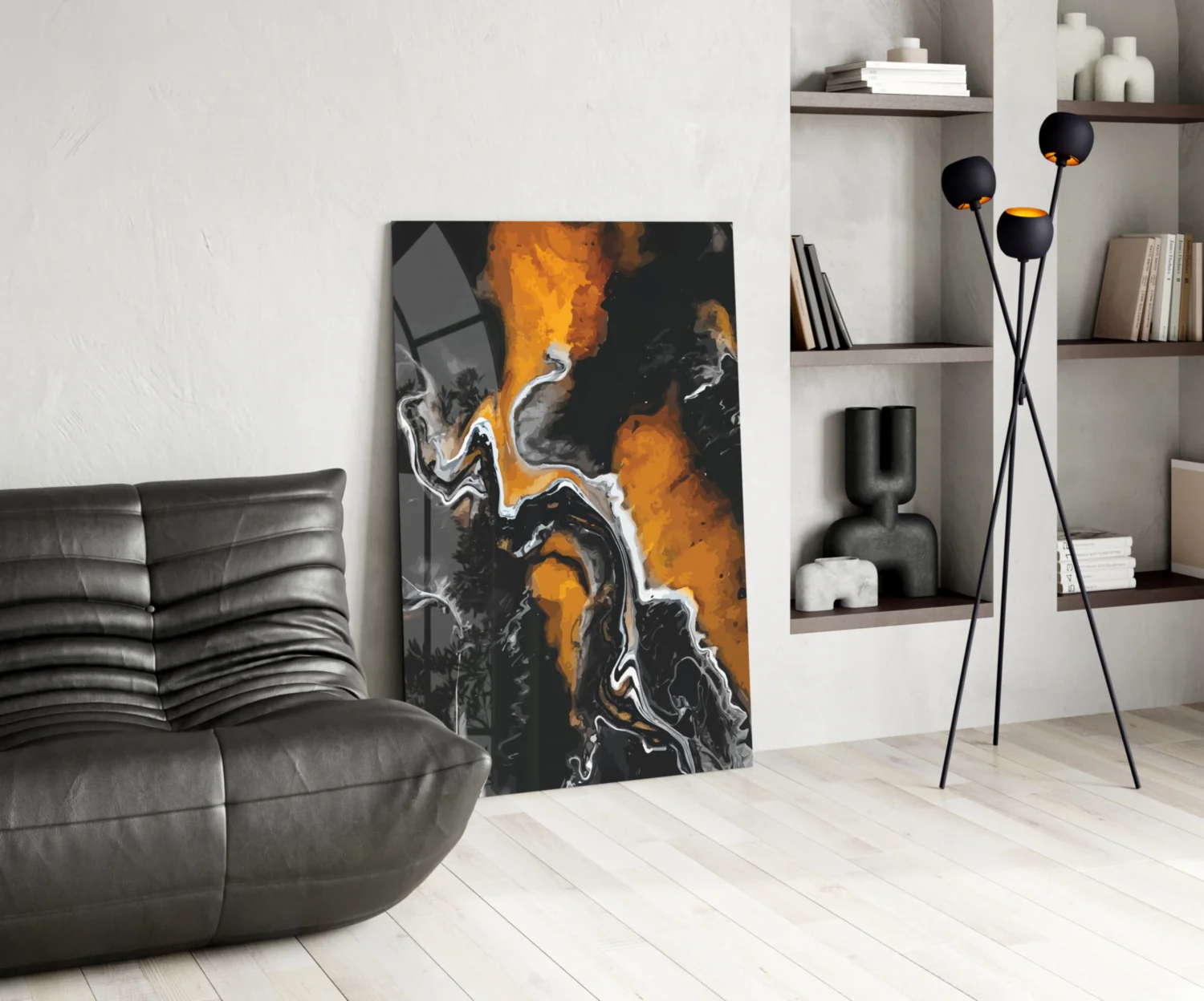 Orange Flame Black Fluid Glass Wall Art - Image 6