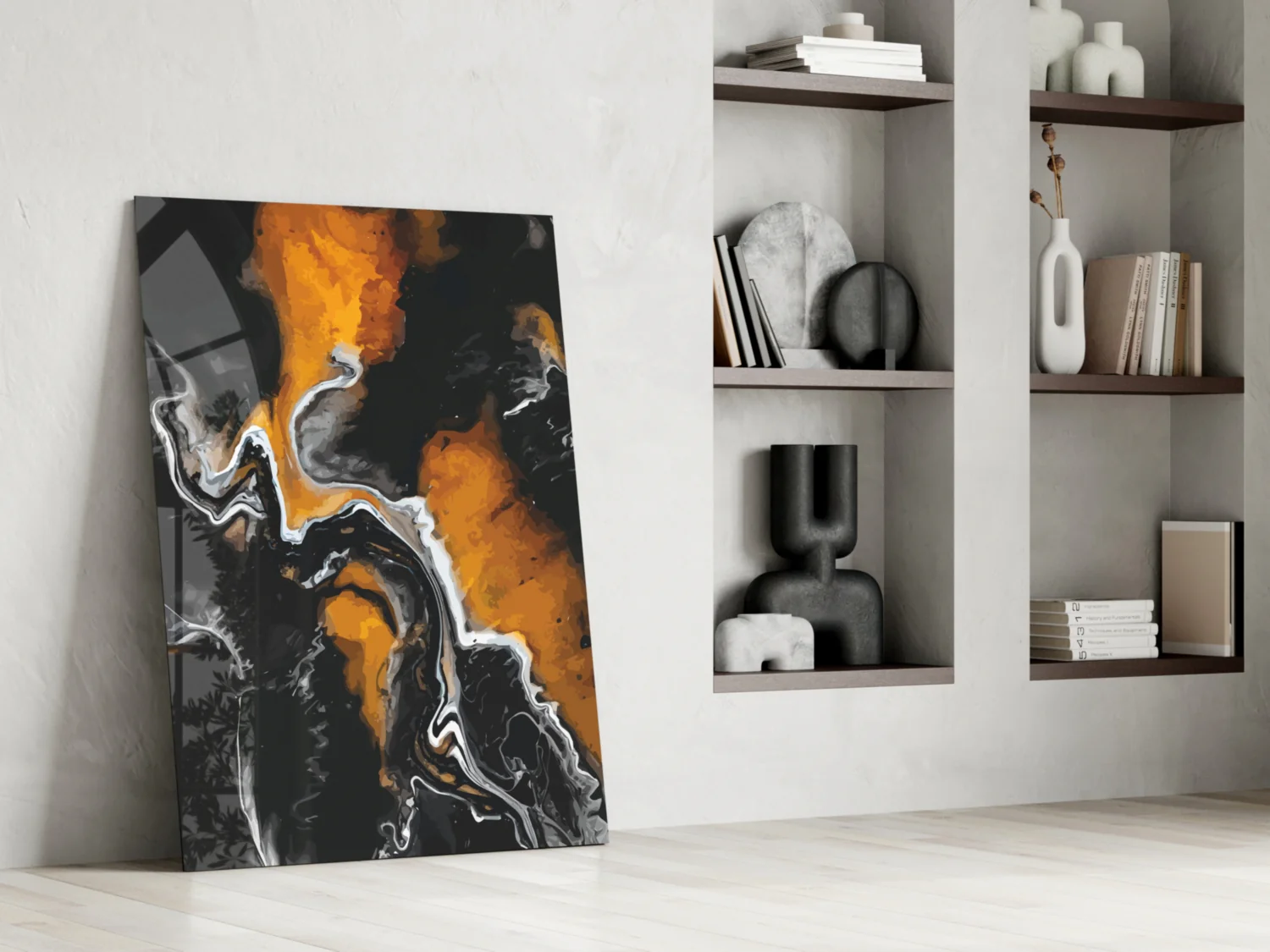 Orange Flame Black Fluid Glass Wall Art - Image 7