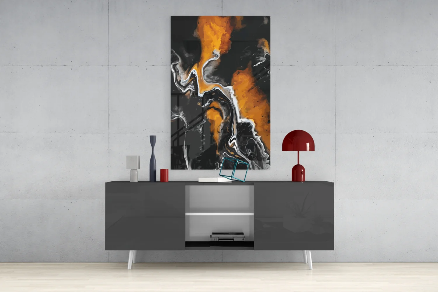 Orange Flame Black Fluid Glass Wall Art - Image 9