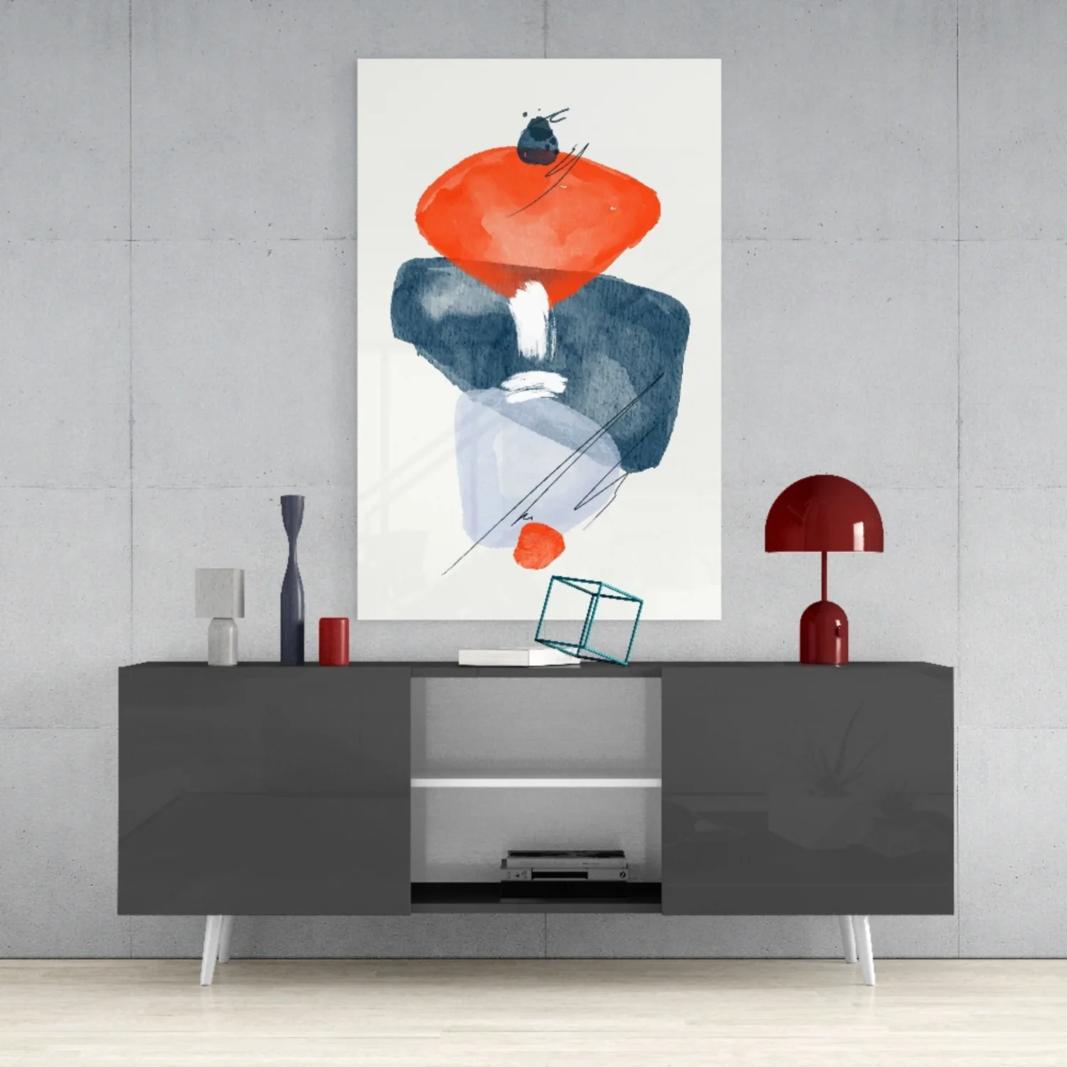Orange Navy Watercolor Balance Glass Wall Art - Image 10