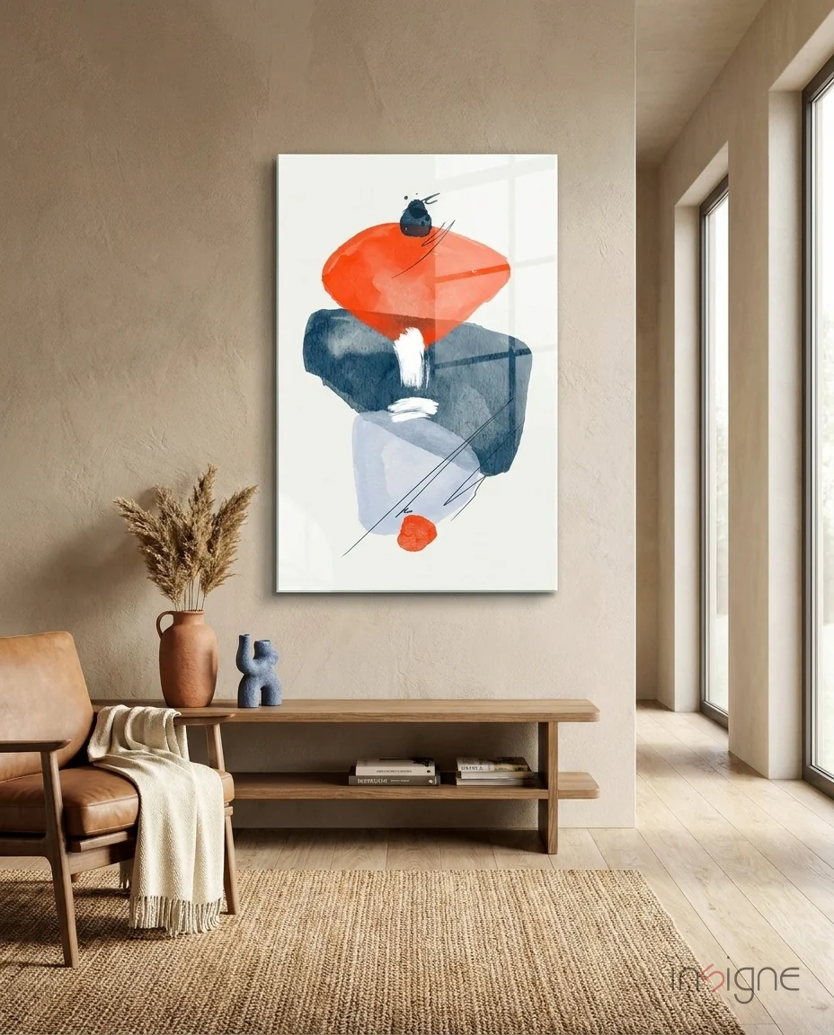 Orange Navy Watercolor Balance Glass Wall Art - Image 2