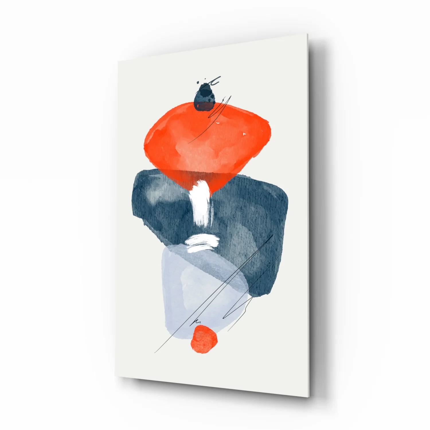 Orange Navy Watercolor Balance Glass Wall Art - Image 3