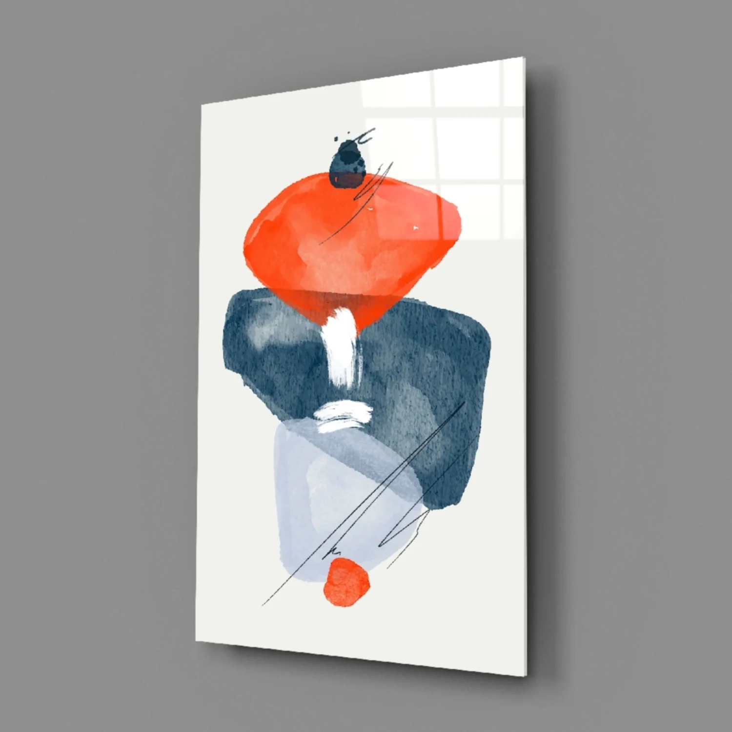 Orange Navy Watercolor Balance Glass Wall Art - Image 4