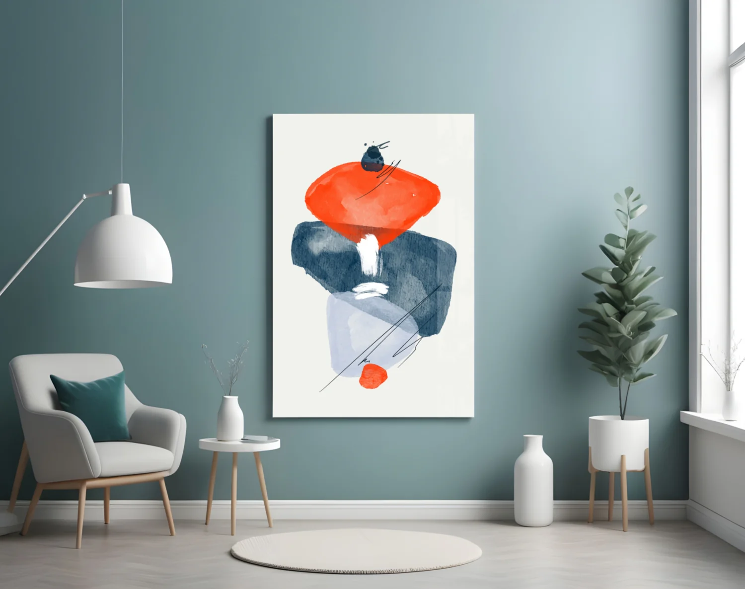 Orange Navy Watercolor Balance Glass Wall Art - Image 6