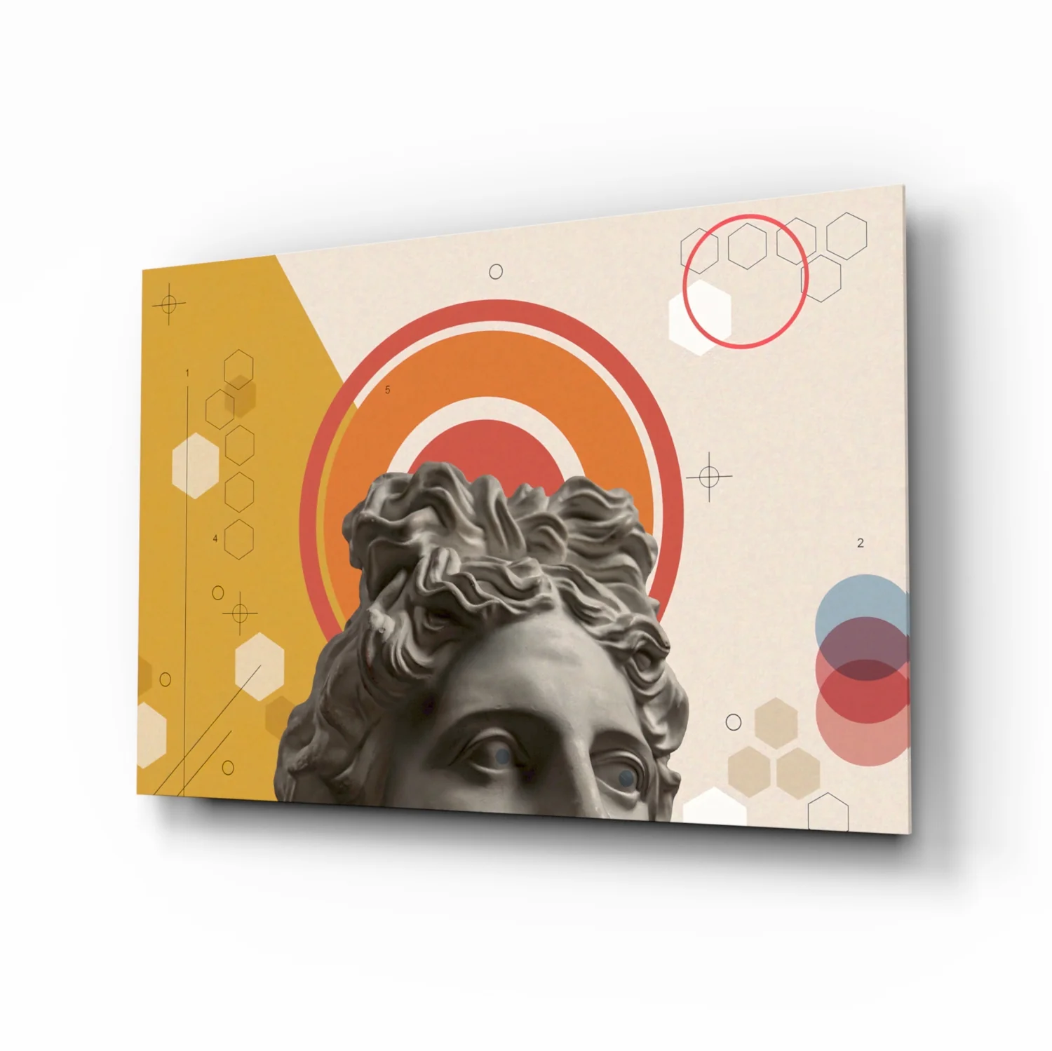 Orange Rings Apollo Bust Glass Wall Art - Image 2