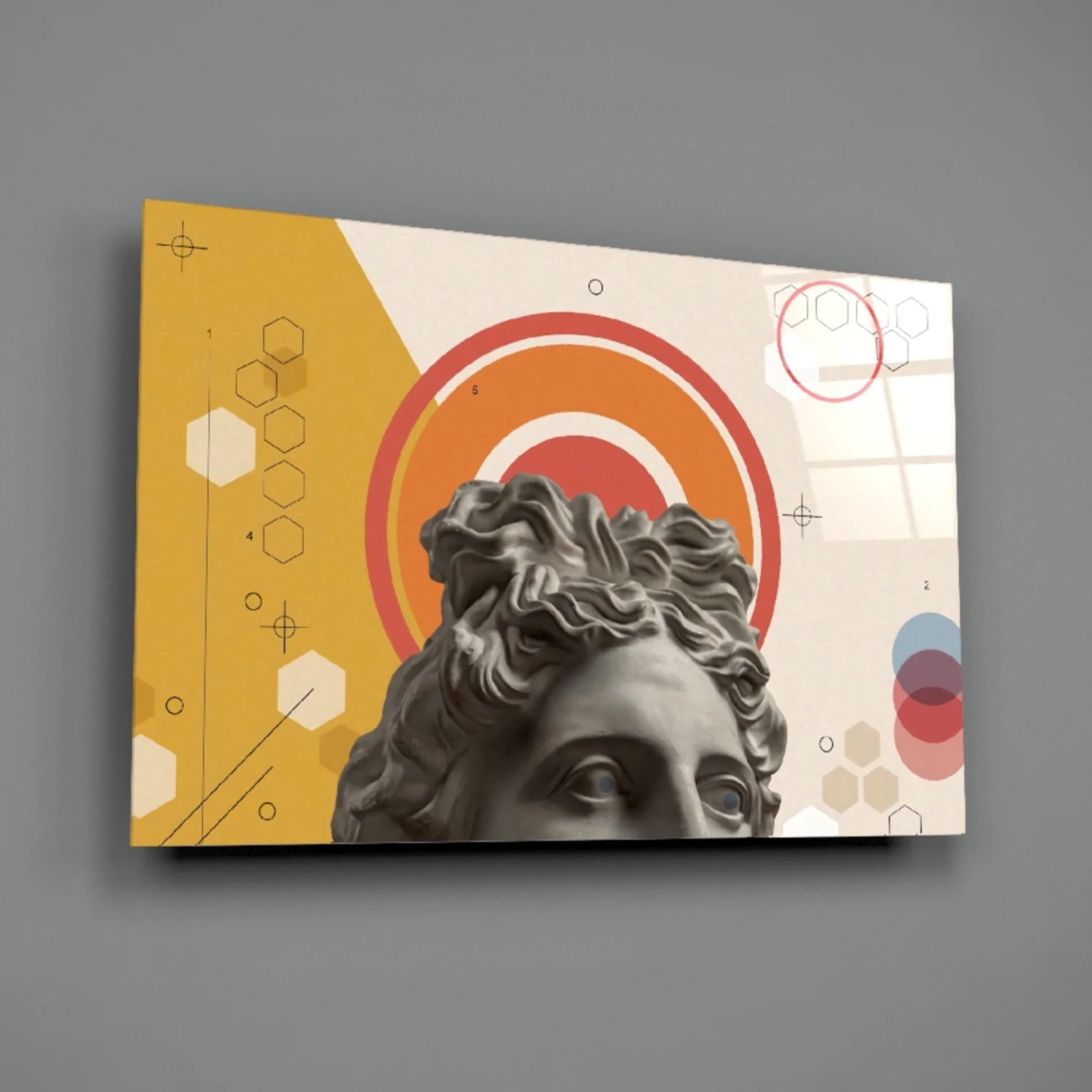 Orange Rings Apollo Bust Glass Wall Art - Image 3