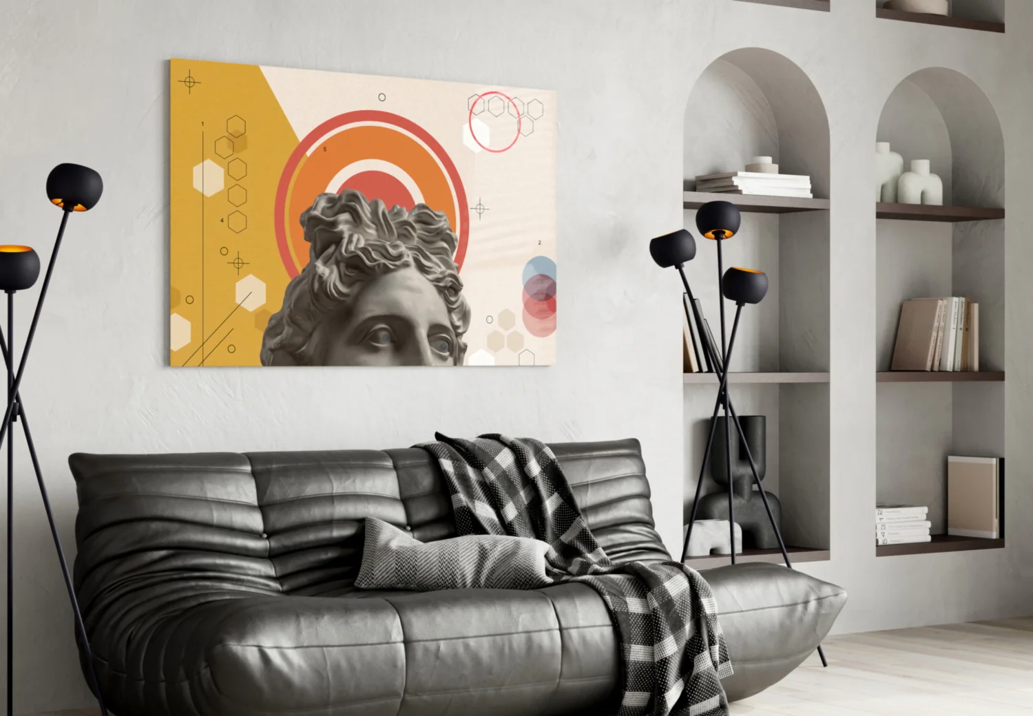 Orange Rings Apollo Bust Glass Wall Art - Image 5