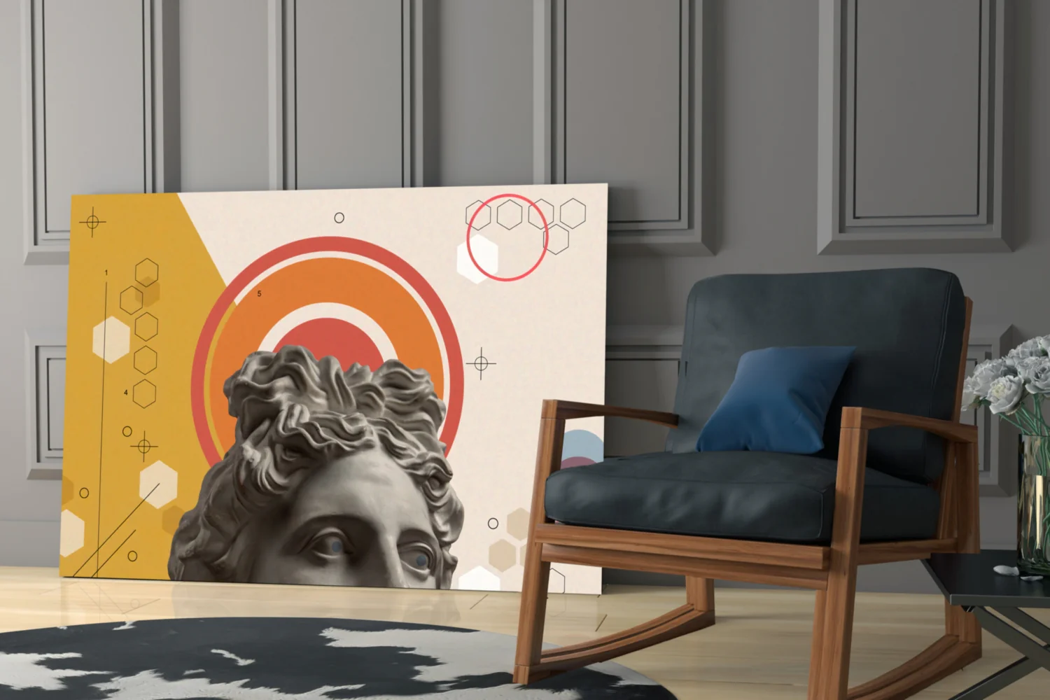 Orange Rings Apollo Bust Glass Wall Art - Image 7