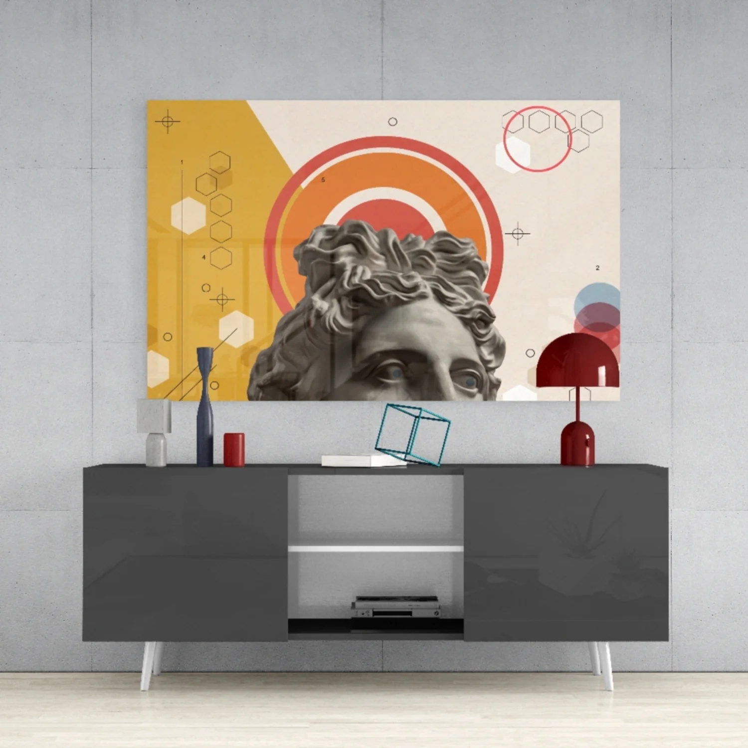Orange Rings Apollo Bust Glass Wall Art - Image 9