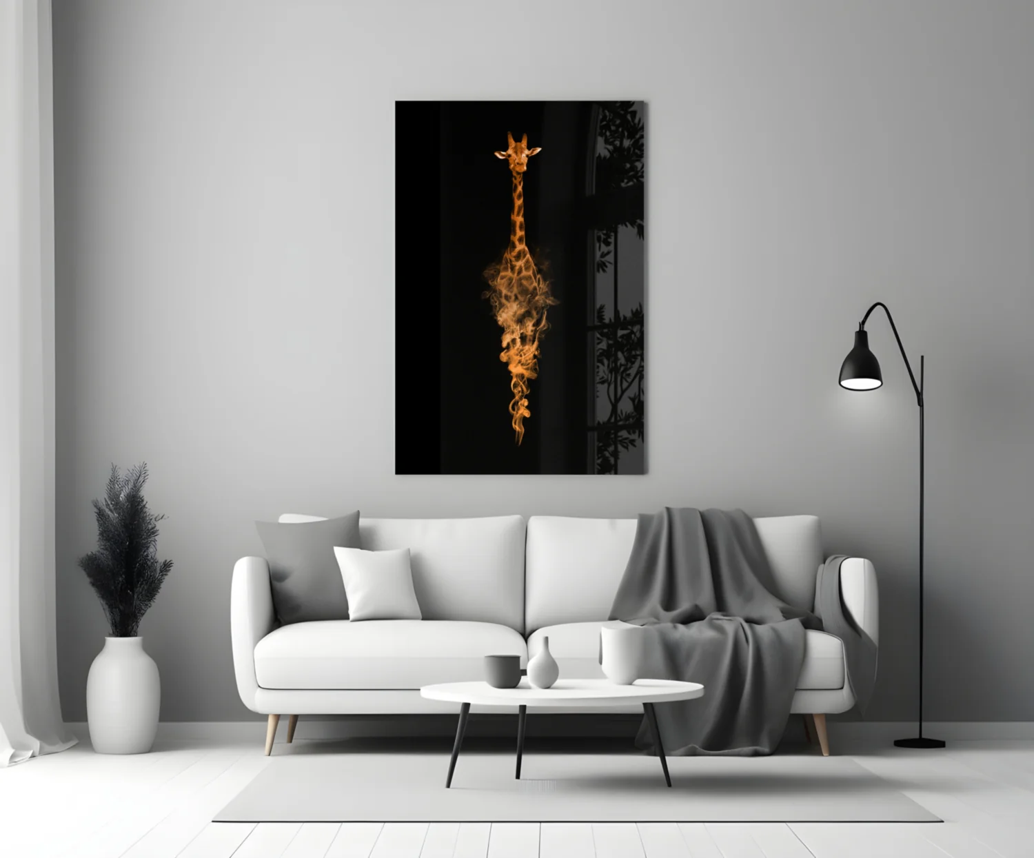 Orange Smoke Giraffe Black Glass Wall Art - Image 3