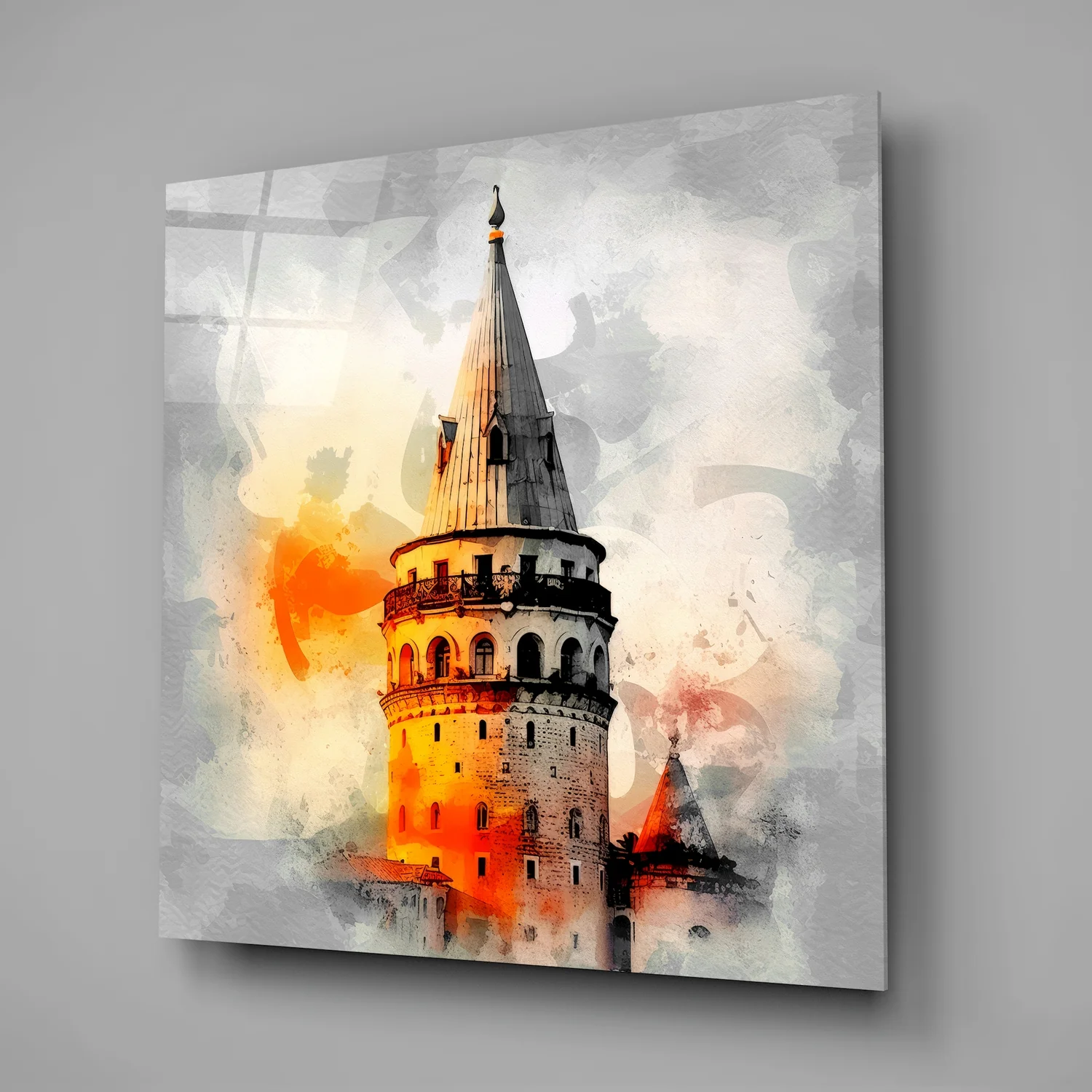 Orange Splash Galata Tower Glass Wall Art - Image 2
