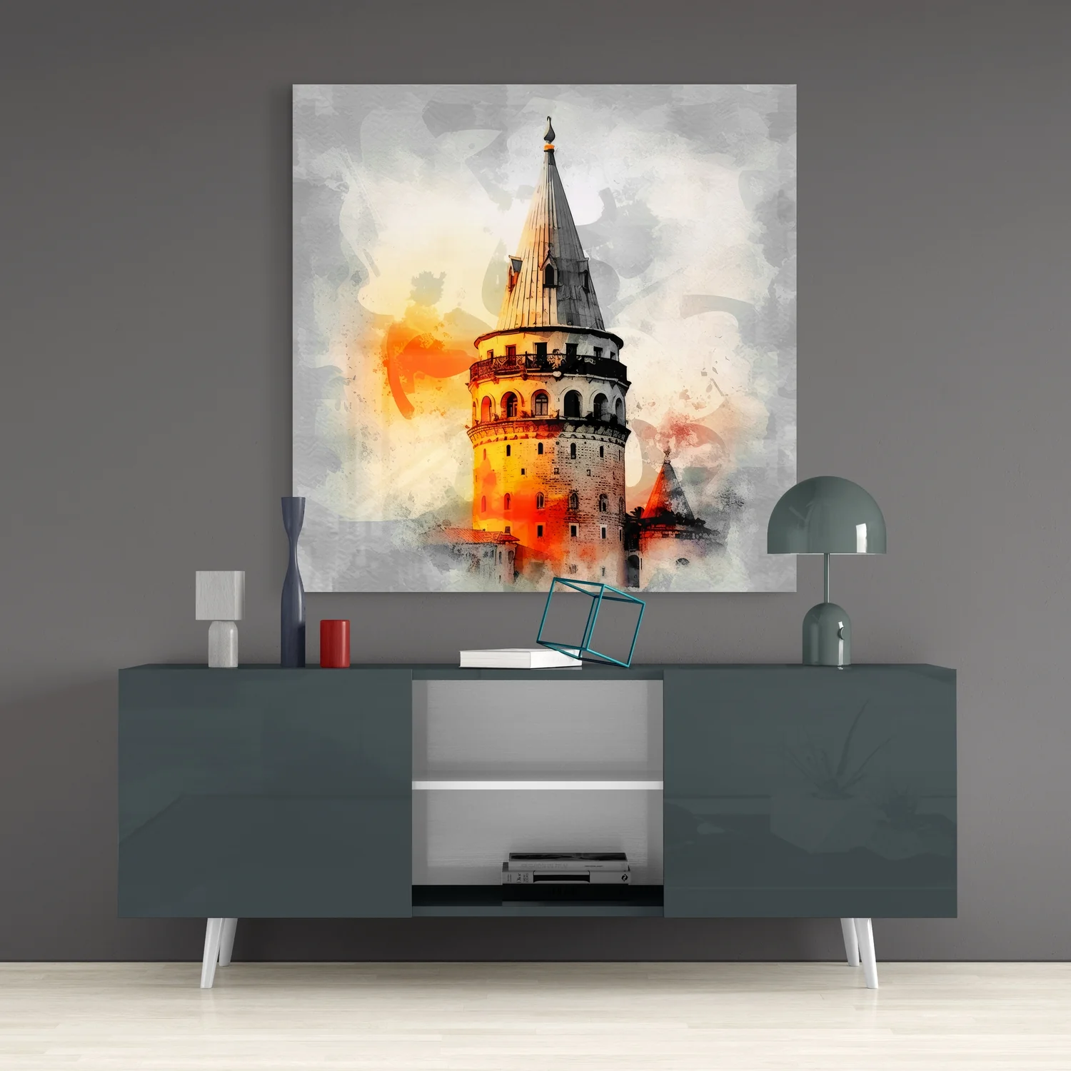 Orange Splash Galata Tower Glass Wall Art - Image 4