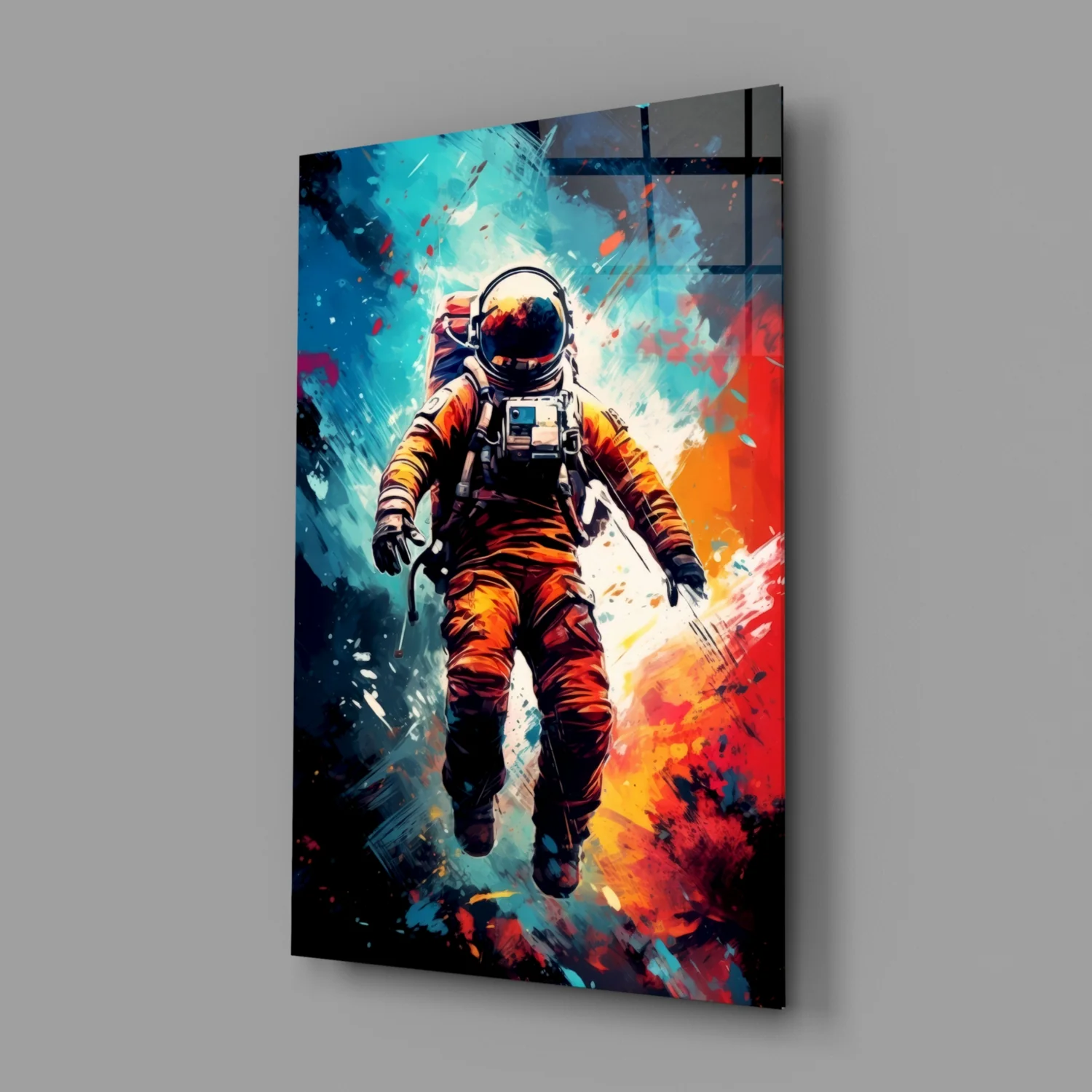 Orange Suit Painted Astronaut Glass Wall Art - Image 2