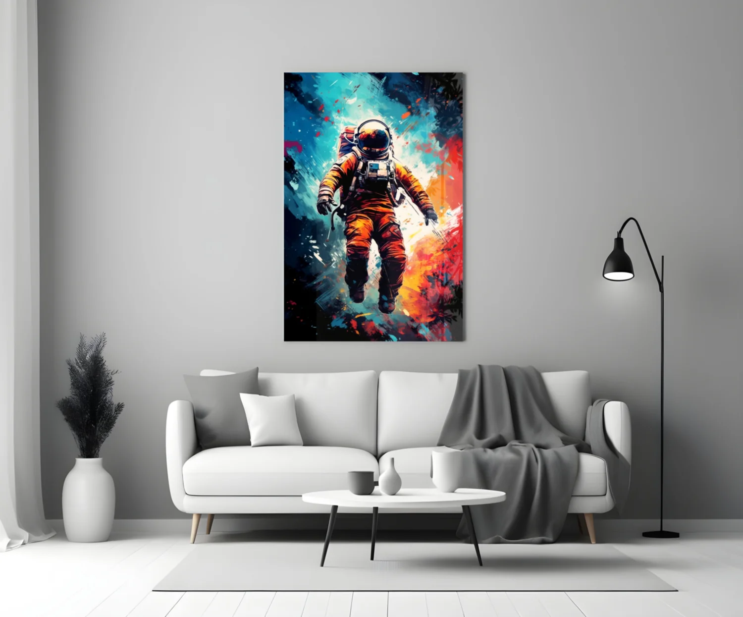 Orange Suit Painted Astronaut Glass Wall Art - Image 3