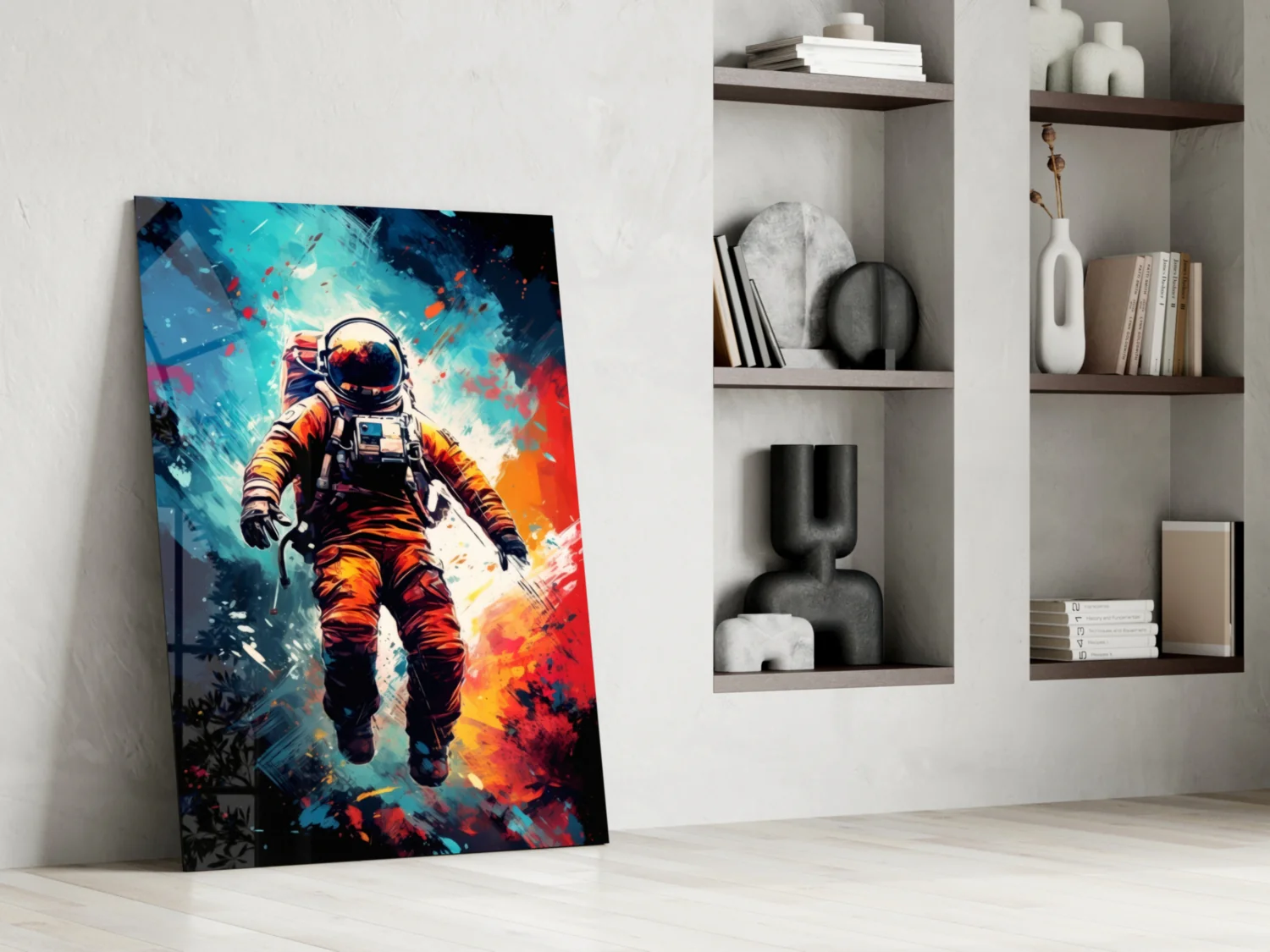 Orange Suit Painted Astronaut Glass Wall Art - Image 6