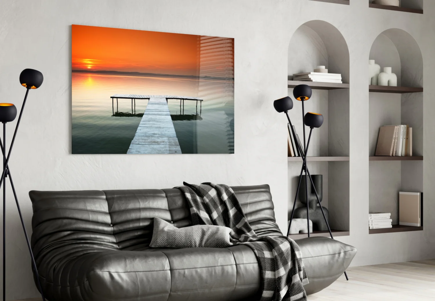 Orange Sunset Lake Swim Platform Glass Wall Art - Image 4