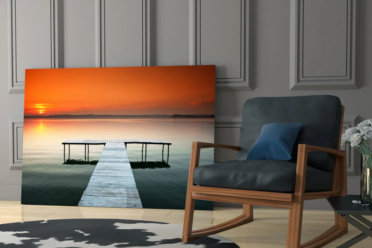 Orange Sunset Lake Swim Platform Glass Wall Art - Image 6