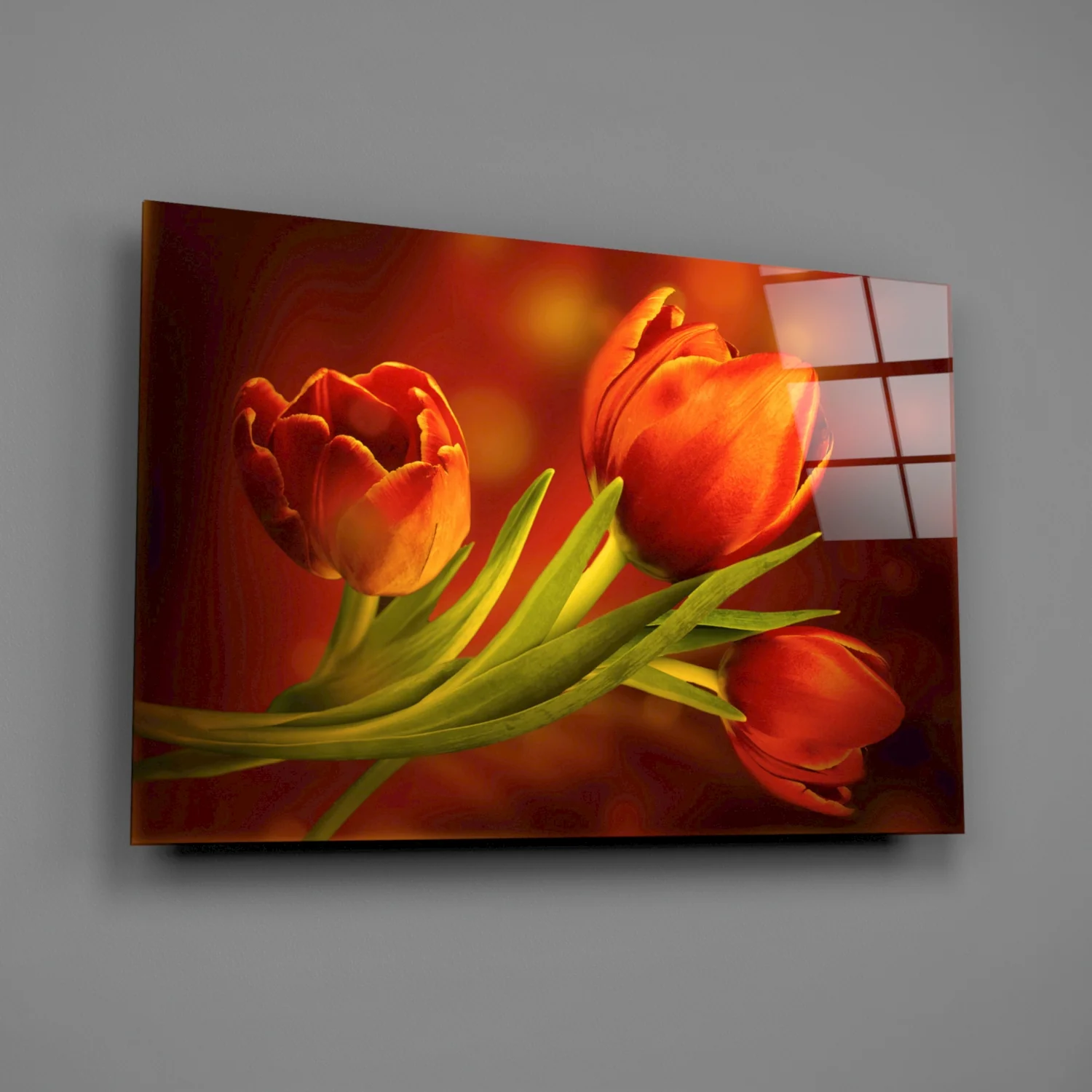 Orange Tulip Trio Amber Glass Wall Art - Image 2