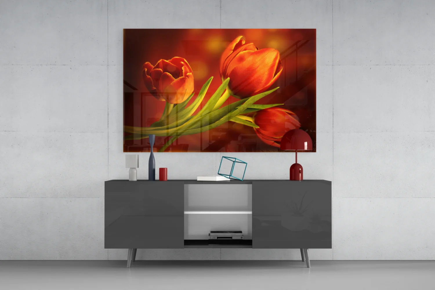 Orange Tulip Trio Amber Glass Wall Art - Image 8