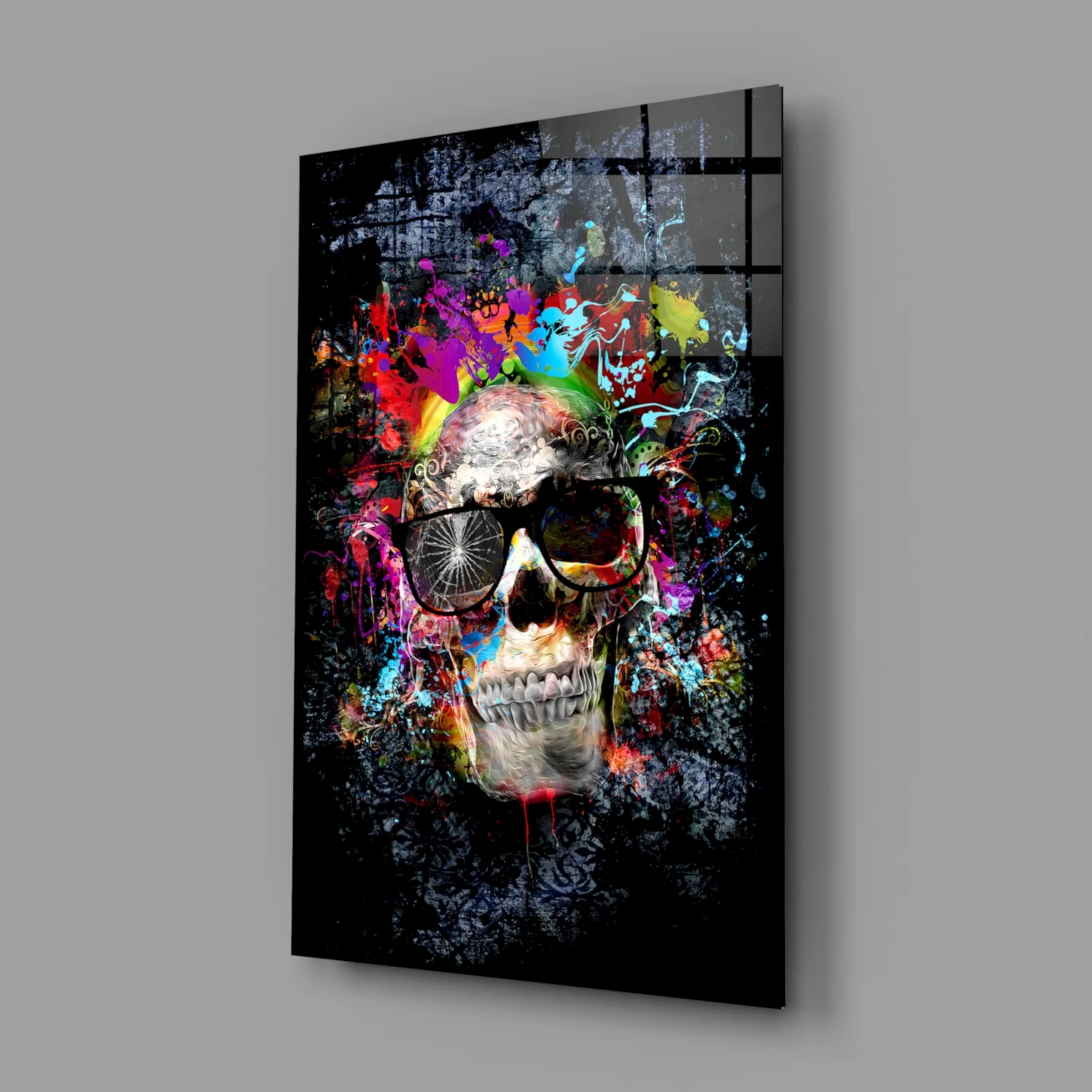 Paint Splash Sunglasses Skull Glass Wall Art - Image 2