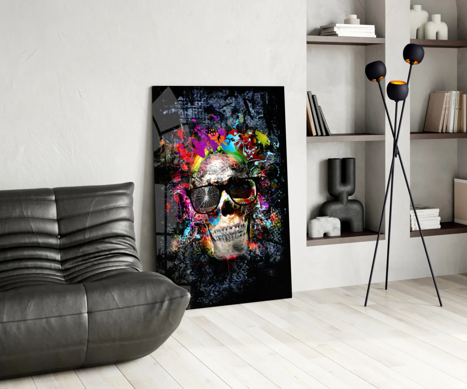 Paint Splash Sunglasses Skull Glass Wall Art - Image 5