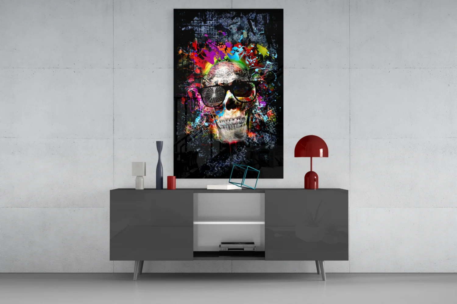 Paint Splash Sunglasses Skull Glass Wall Art - Image 8