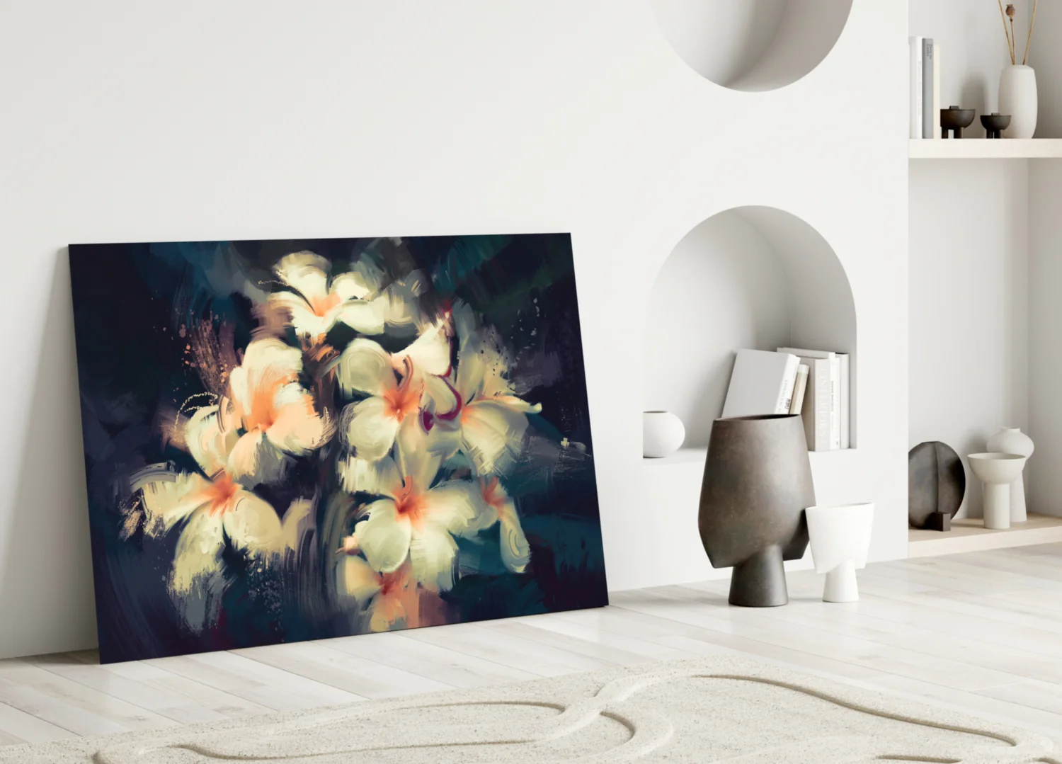 Painterly White Plumeria Glass Wall Art - Image 3