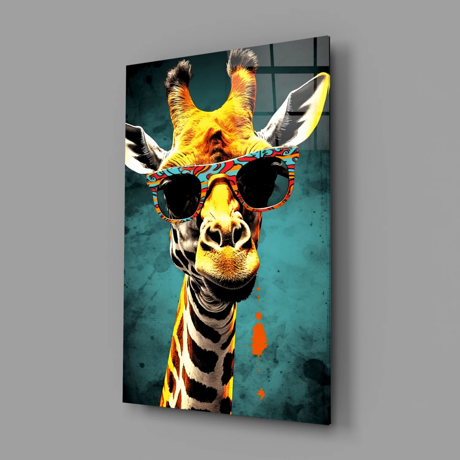 Paisley Shades Giraffe Dark Teal Glass Wall Art - Image 2